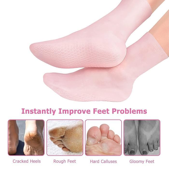 Moisturizing Silicone Gel Socks for Dry Cracked Feet - Heel Repair & Foot Care with Natural Oil & Vitamin E - Spa Treatment Socks for Women & Men (1 Pair, Multicolor) - Perfect for Overnight Foot Therapy & Pedicure Care