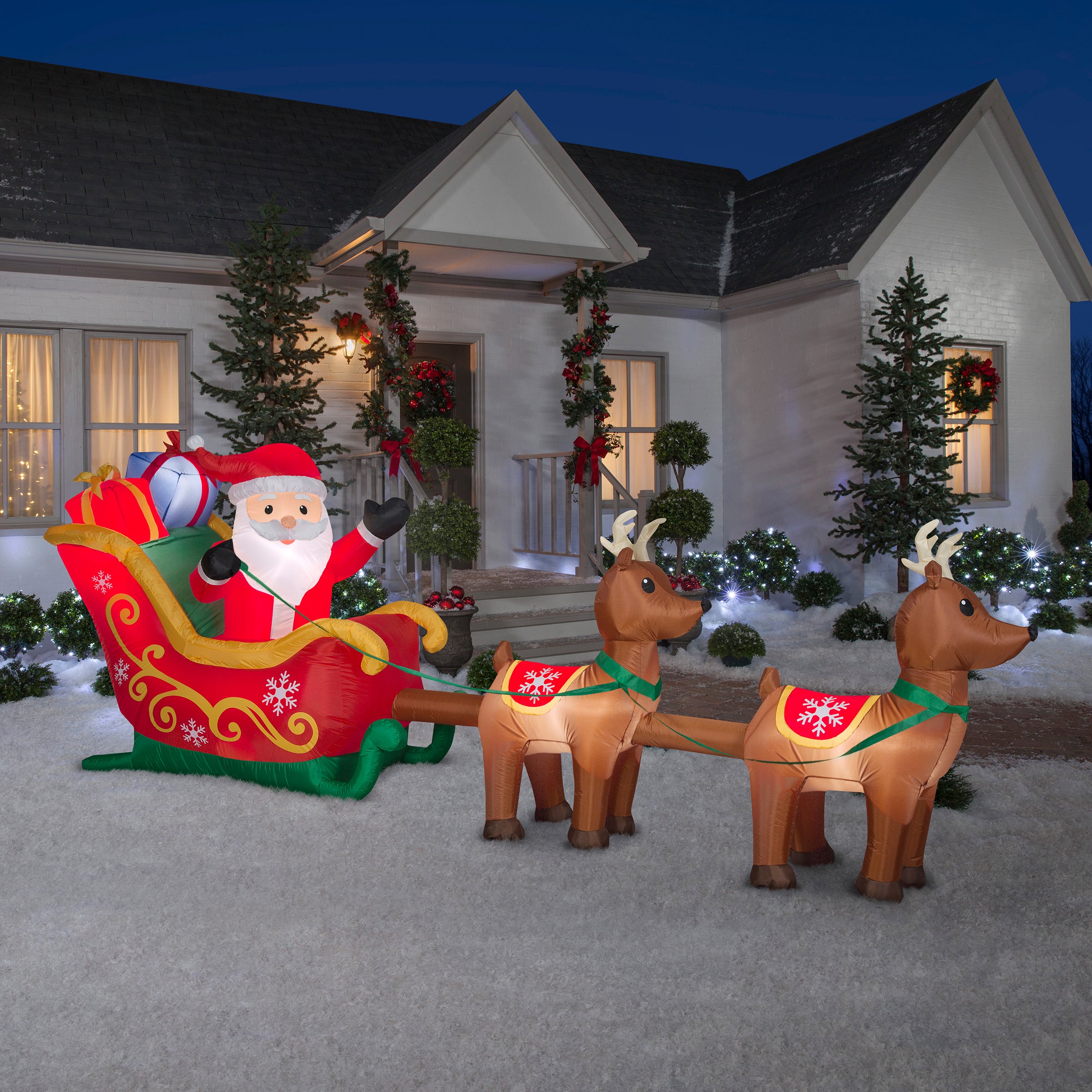 12.5 ft Giant Inflatable Santa Claus in Sleigh with Reindeer - Outdoor Christmas Yard Decoration for Holiday Party Decor
