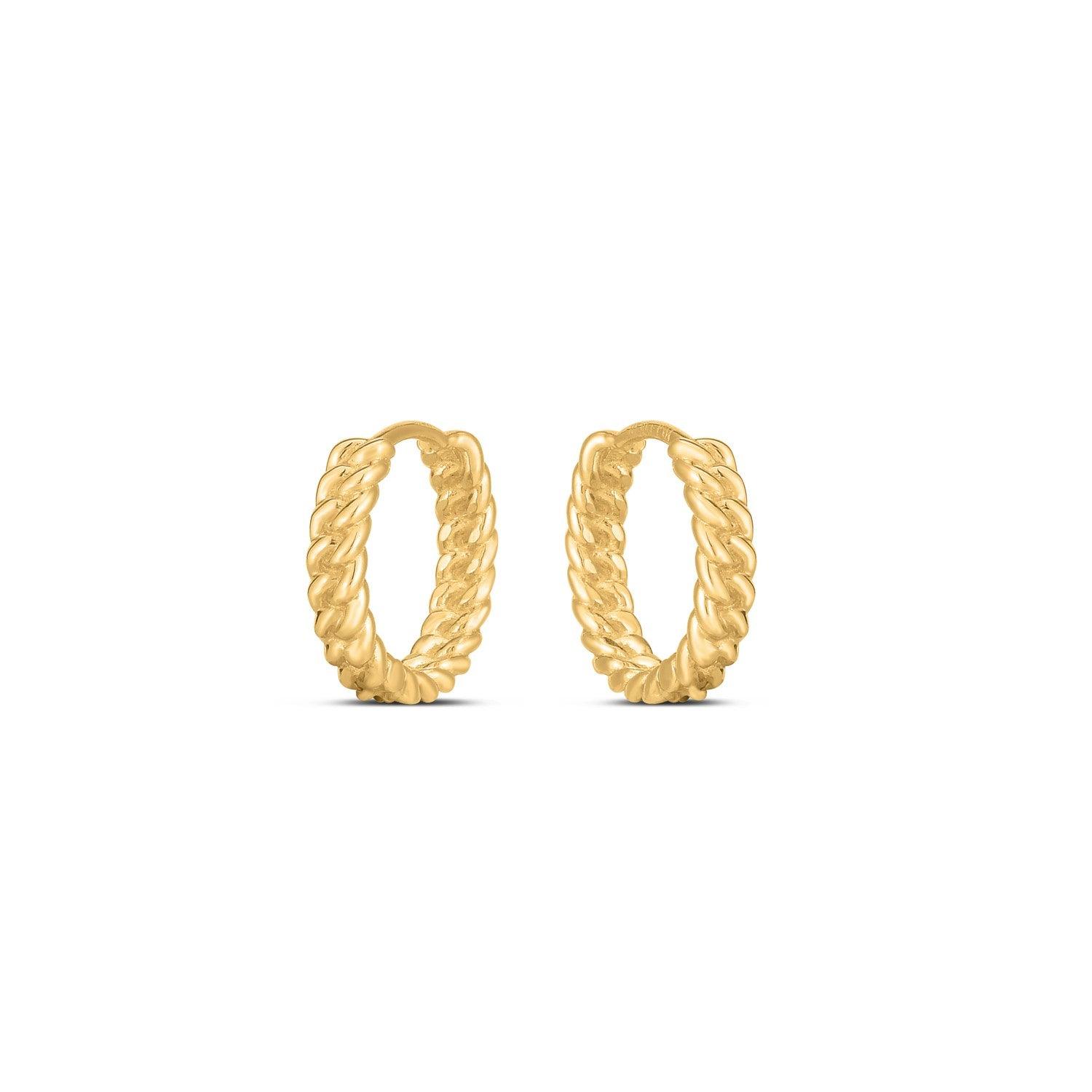 14K Yellow Gold Braided Huggie Hoop Earrings for Women - Dainty Everyday Hoops for Work, Date Night & Gifting