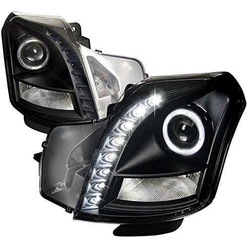 Clear Lens Black Bezel LED Strip Halo Projector Headlights for Cadillac CTS 2003-2007 - Upgrade Your Night Driving with Enhanced Visibility & Style