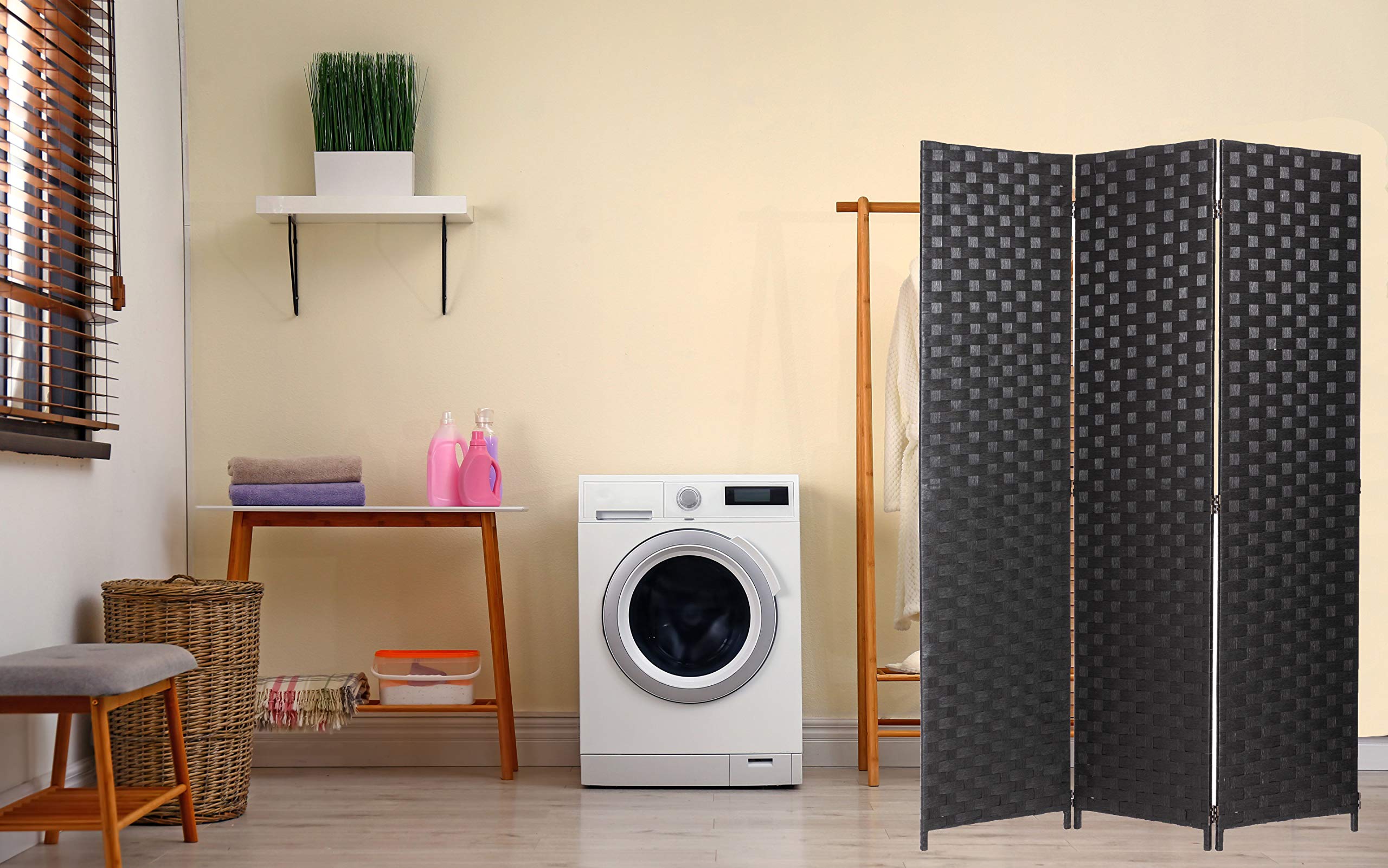 Legacy Decor Bamboo Woven Room Divider - 3-Panel Privacy Partition Screen in Black | Perfect for Home Office, Living Room & Bedroom Separation