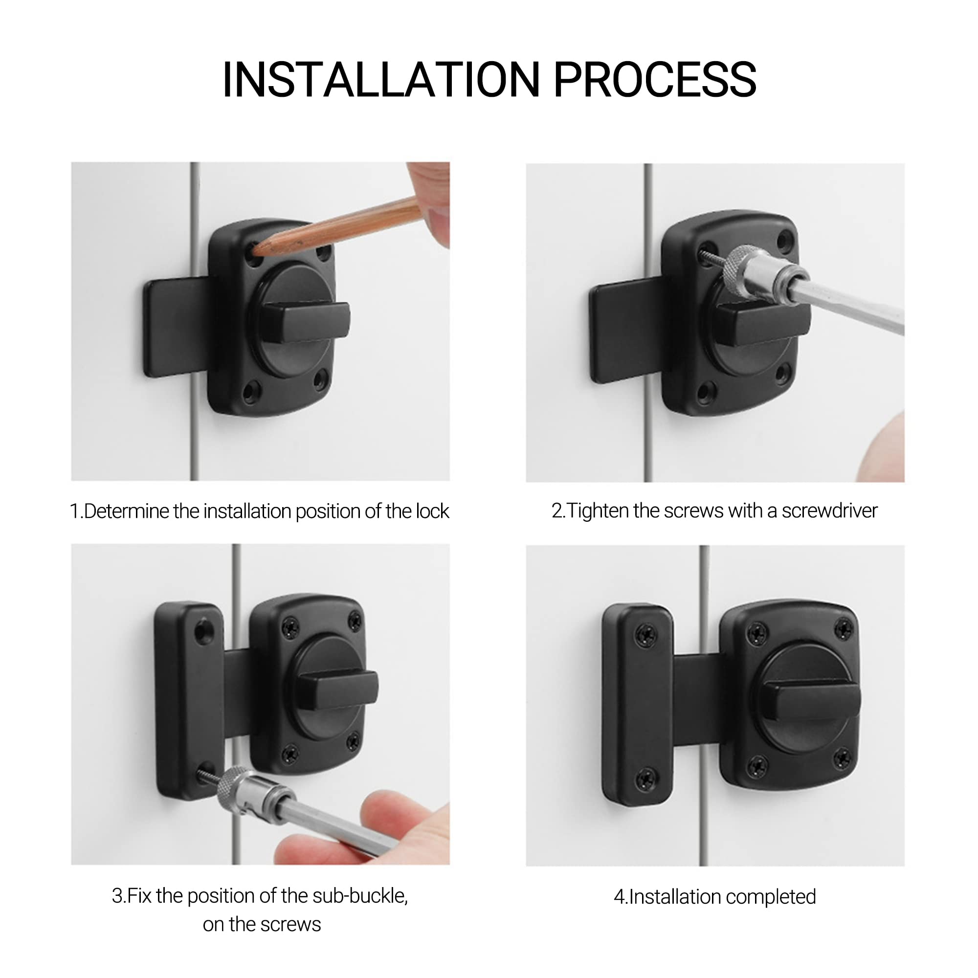 Heavy Duty Security Door Lock - Solid Bolt Revolving Spring Latch for Pet Doors, Cabinets, Furniture, Windows & Bathrooms (2 Pack, Black) | Home Safety & Pet Protection Solution