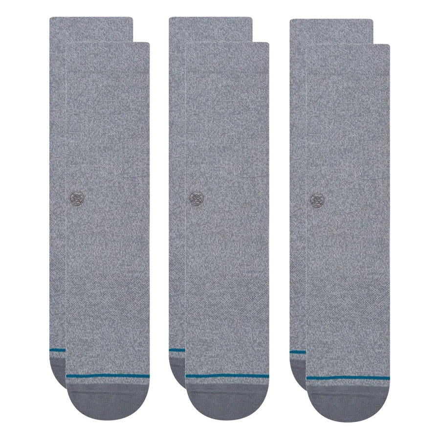 Stance Socks Icon 3 Pack - Grey Heather Crew Socks for Men & Women - Comfortable Athletic & Casual Wear for Running, Gym, Work & Everyday Use