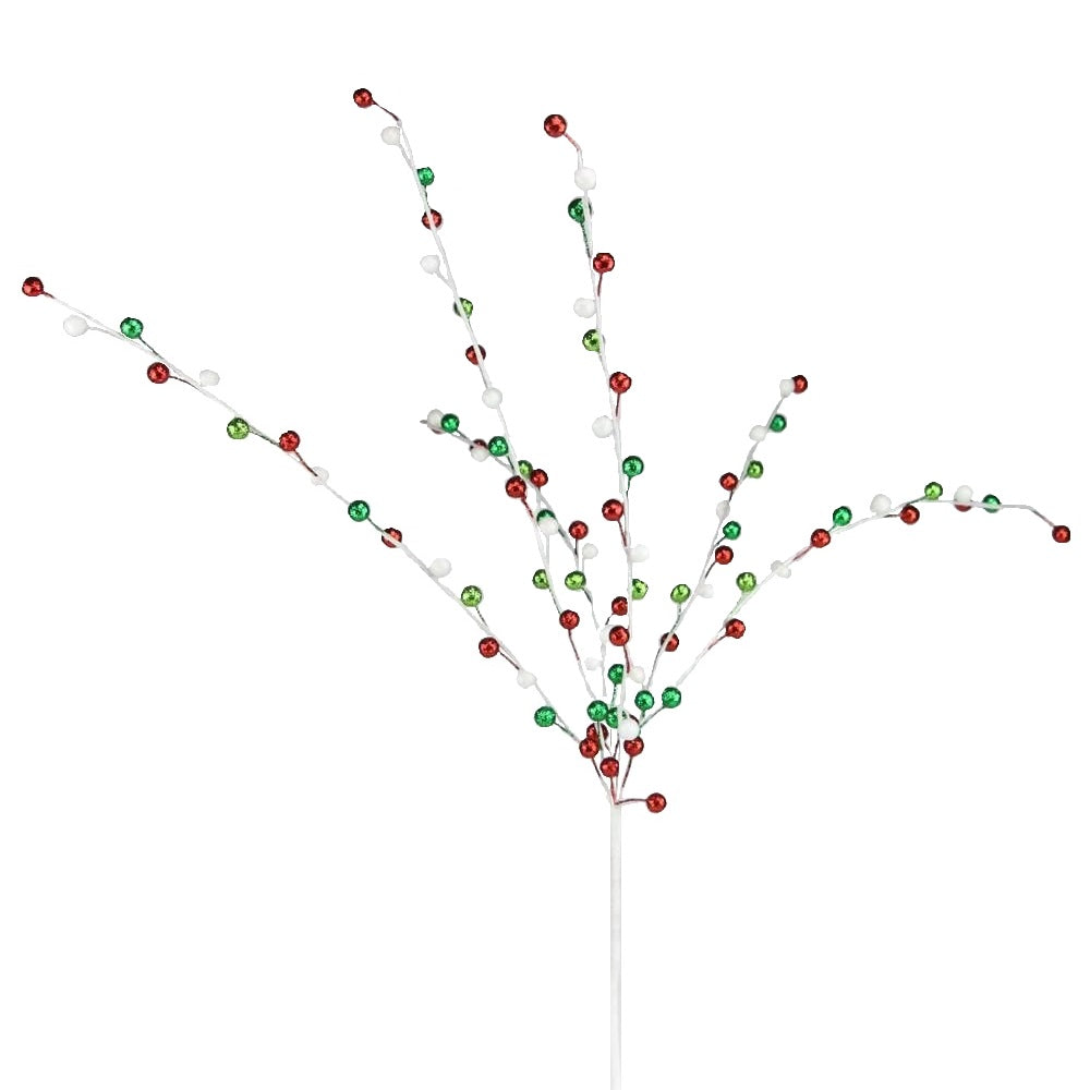 27-Piece Red, Lime & White Metallic Beaded Floral Pick Spray - Artificial Flower Arrangement for Wedding Centerpieces, Home Decor, and DIY Crafts