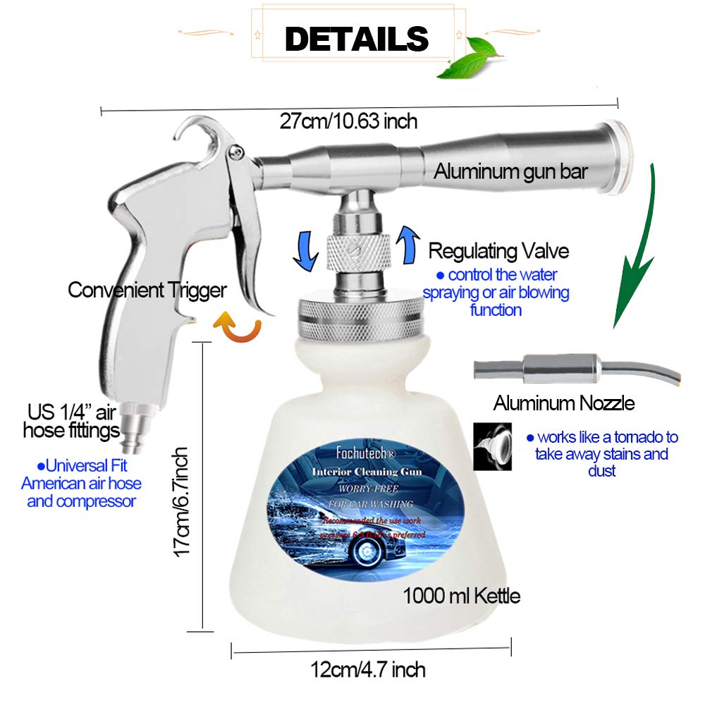 Upgraded Car Cleaning Gun & Wash Kit - 1L Foam Bottle, Spray Nozzle & Cleaning Brush for Interior & Exterior Detailing, Perfect for Home & Professional Car Care