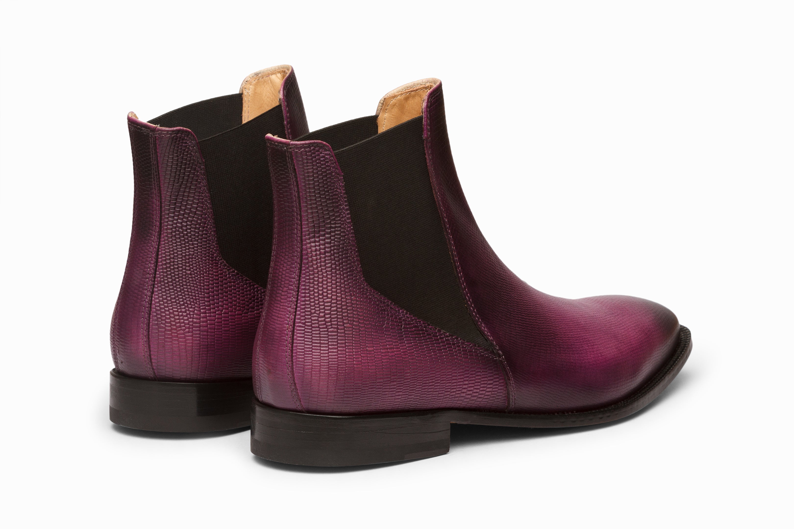 Lizard Skin Print Chelsea Boots for Women - Stylish Purple Patina Ankle Boots for Casual Outfits & Night Out