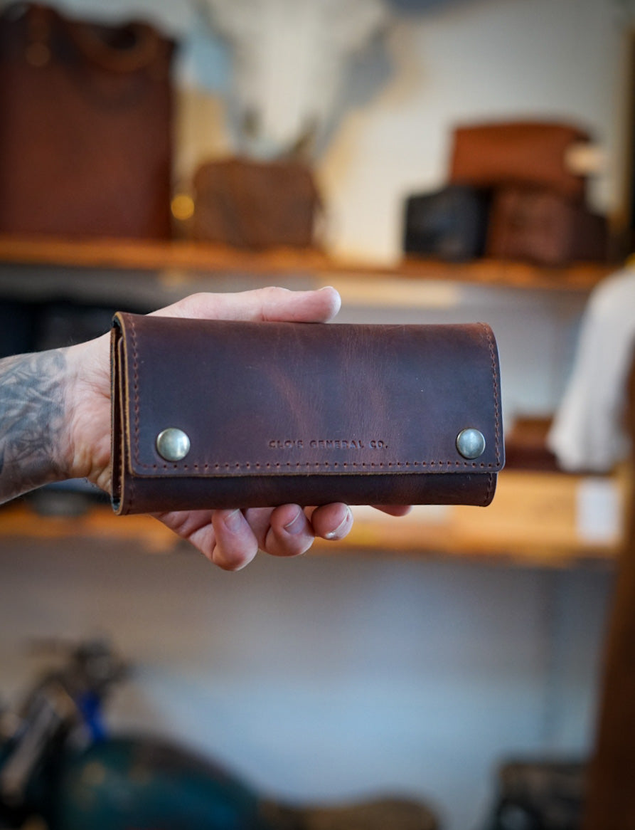Premium Trifold Long Leather Wallet for Men - Hardtimes Brown with Flat Black Accents | Slim RFID Blocking Bifold Wallet | Perfect for Everyday Carry, Business & Travel