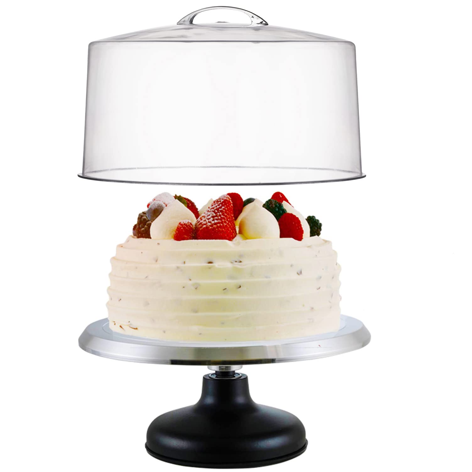 Tiger Chef 12-Inch Swivel Cake Stand with Cast Iron Base & Non-Slip Silicone Bottom - Includes Acrylic Dome Cover & Pie Server - Perfect for Birthday Cakes, Wedding Desserts & Party Display