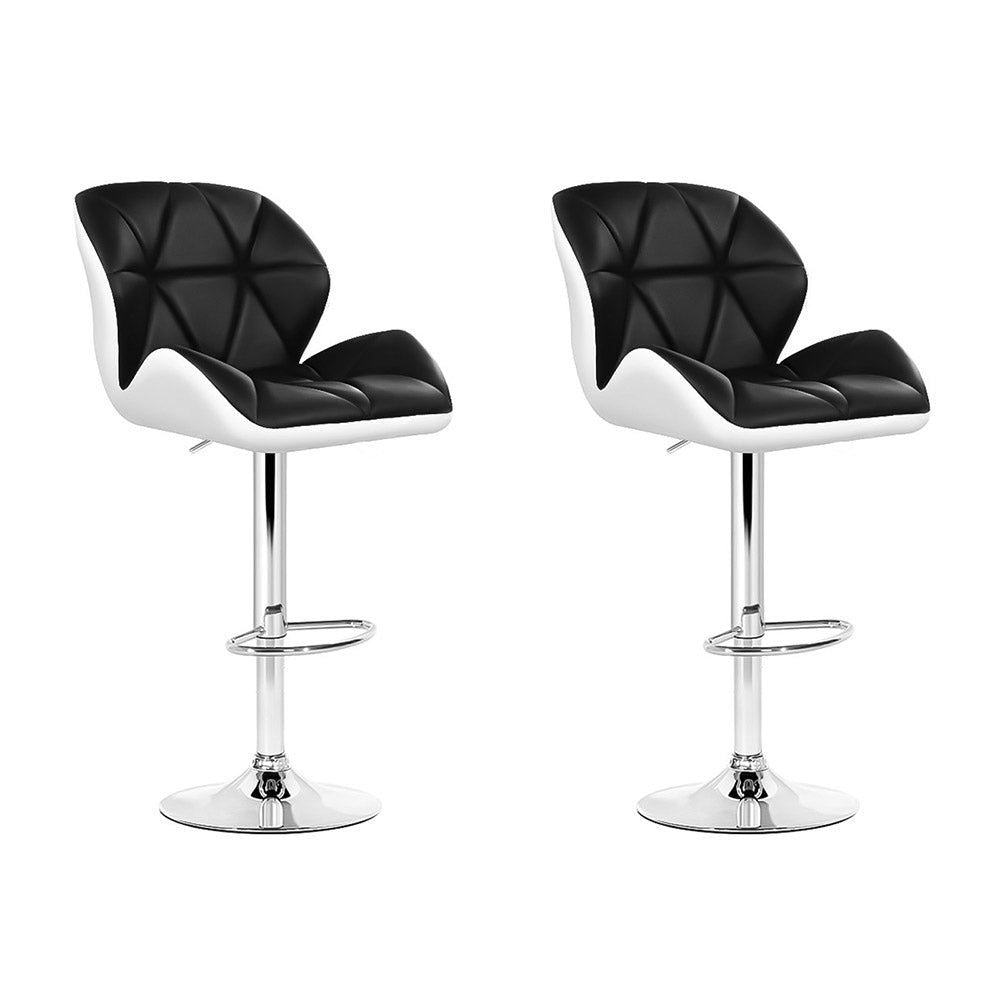 Adjustable Height Black & White Leather Bar Stools with Gas Lift - Perfect for Kitchen Islands, Home Bars, and Dining Areas