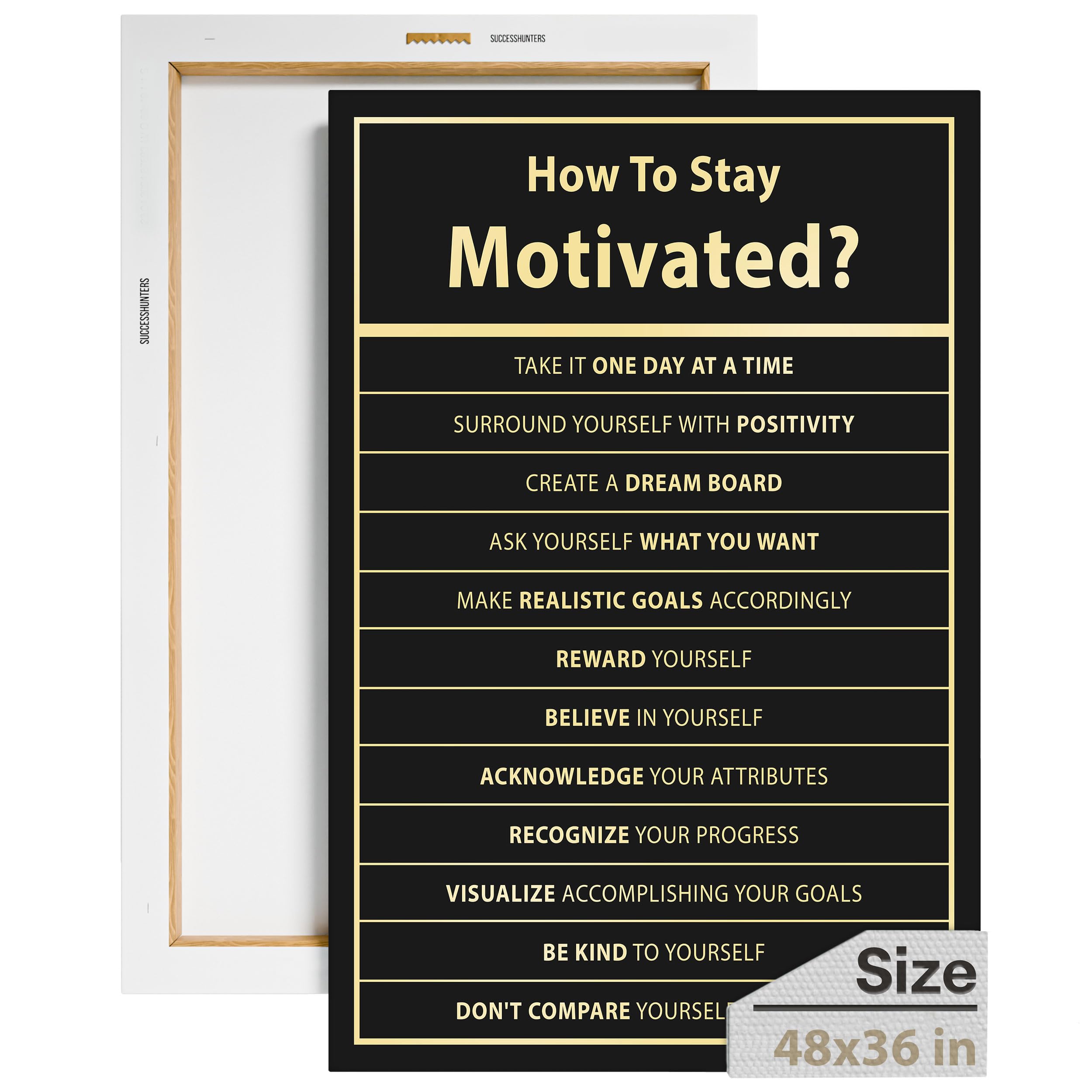 Motivational Wall Art - Inspirational Quotes Poster for Office & Bedroom (48x36 in) - How to Stay Motivated Canvas Print - Success Decor for Home, Workspace & Gym - Perfect for Motivation & Focus