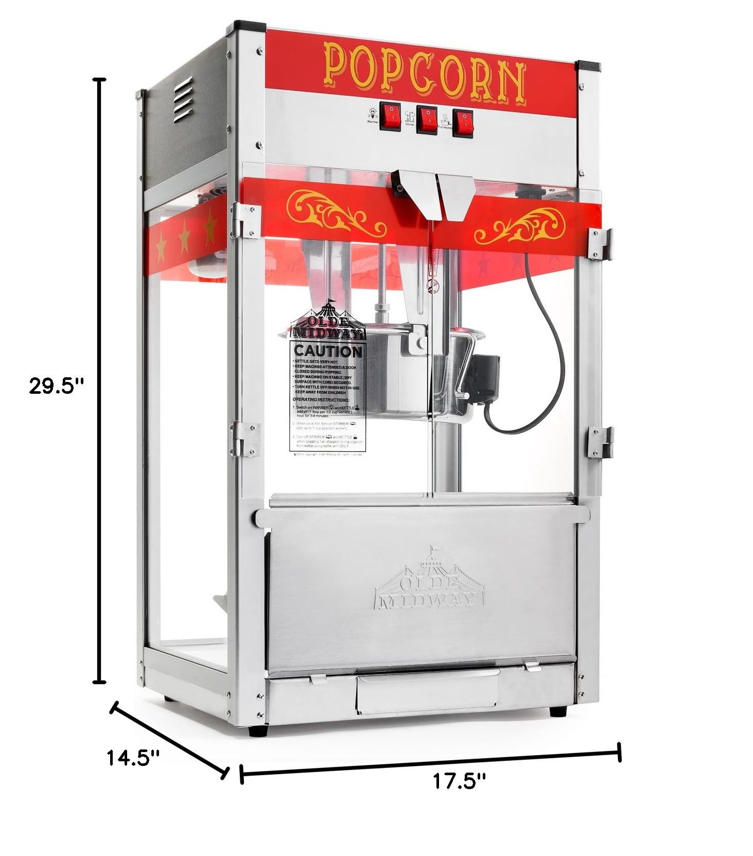 Olde Midway Commercial Popcorn Machine with 12-Ounce Kettle - Red | Heavy Duty Popcorn Popper for Movie Nights, Parties & Concessions | Perfect for Theaters, Carnivals & Home Use