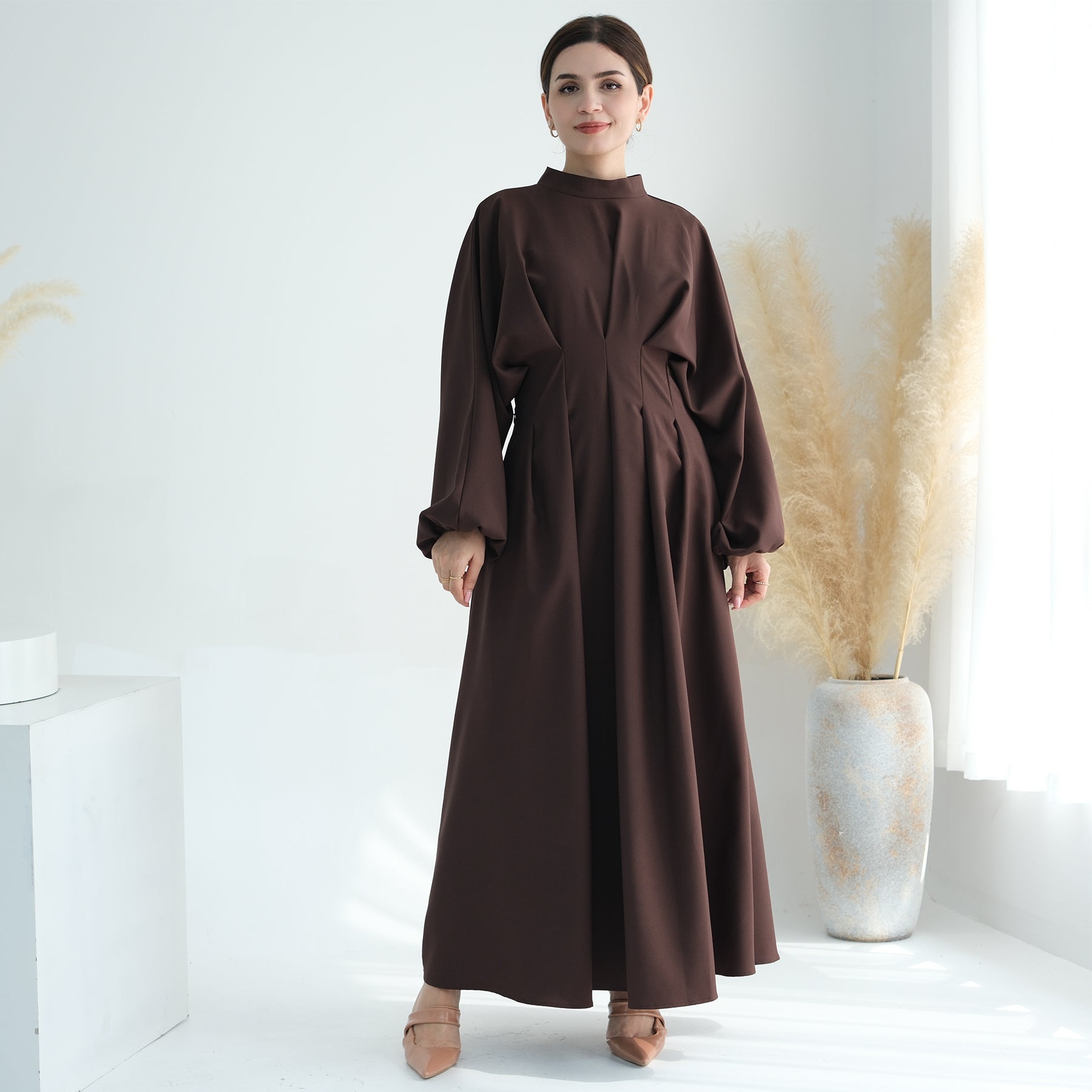 Madison Long Sleeve Maxi Dress for Women - Elegant Coffee Brown Flowy Boho Style - Perfect for Weddings, Parties & Fall Fashion