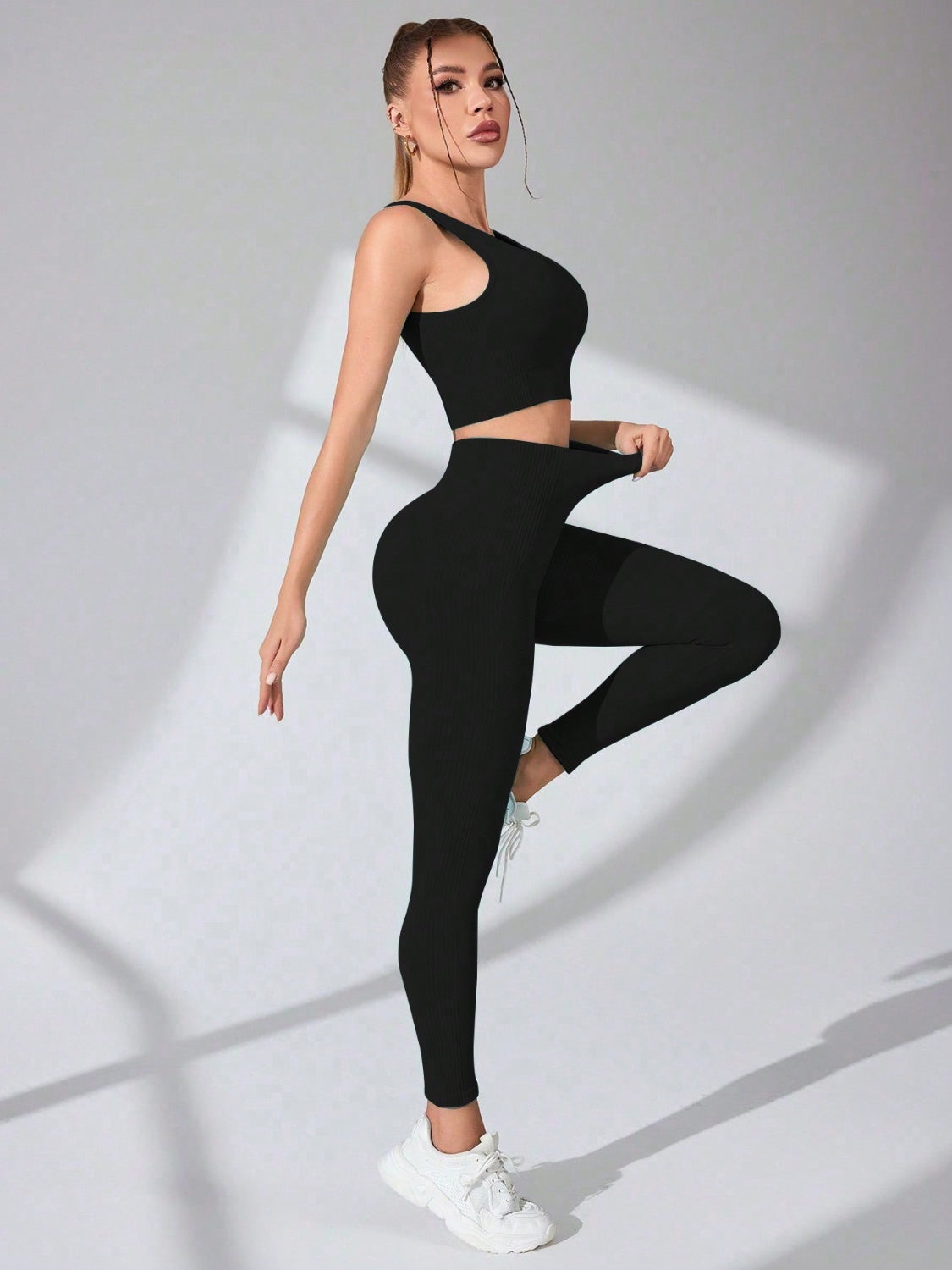 Women's Scoop Neck Wide Strap Activewear Set - Breathable Workout Top & Comfortable Yoga Pants for Gym, Running & Lounge Wear