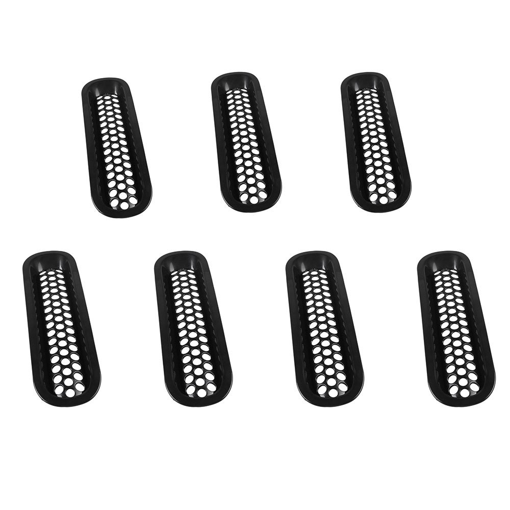 7-Piece Black ABS Car Mesh Front Racing Grille Trim Cover for Jeep JK Wrangler (2007-2015) - Bumper Protection & Off-Road Style Upgrade - Perfect for Off-Roading, Car Shows & Custom Jeep Modifications