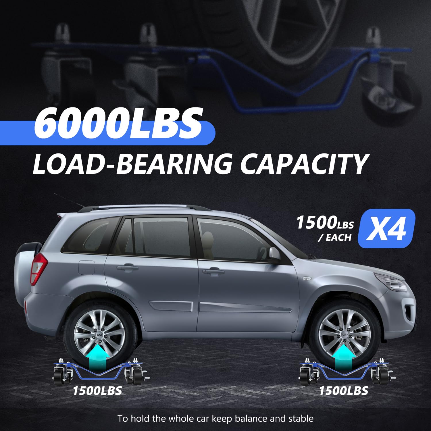 DNA MOTORING 4-Pack Heavy Duty Wheel Dolly Set - 6000 lbs Capacity Car Tire Dollies for Vehicle Moving & Repair - Blue (TOOLS-00299) - Perfect for Garage, Auto Shop & DIY Car Maintenance