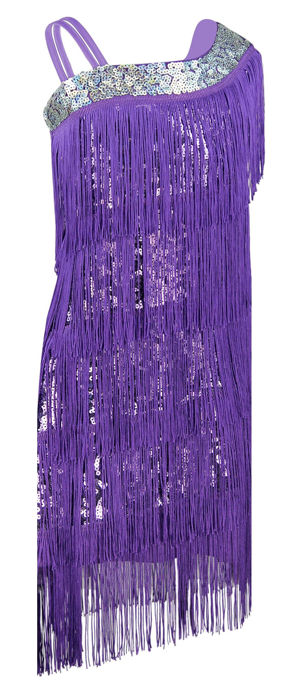 1920s Kids Sequined Fringed Chicken Feather Dress - Latin Dance Costume Set for Girls Performance, Party, Halloween & Stage Show