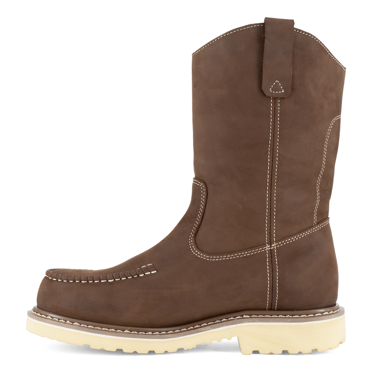 Men's 11 Inch Waterproof Composite Toe Work Boots - Slip Resistant Pull On Moc Toe for Construction & Outdoor Jobs - Brown Safety Shoes for Heavy Duty Work