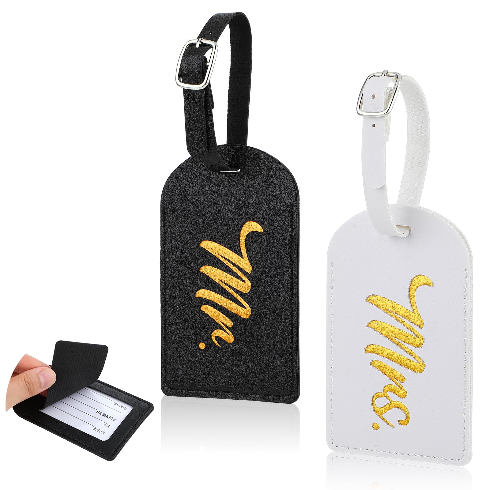 Simarro 2-Piece Mr and Mrs PU Leather Luggage Tags - Durable Travel Tags for Couples, Wedding Gifts, Honeymoon Essentials - Perfect for Airports, Cruise Vacations & Romantic Getaways