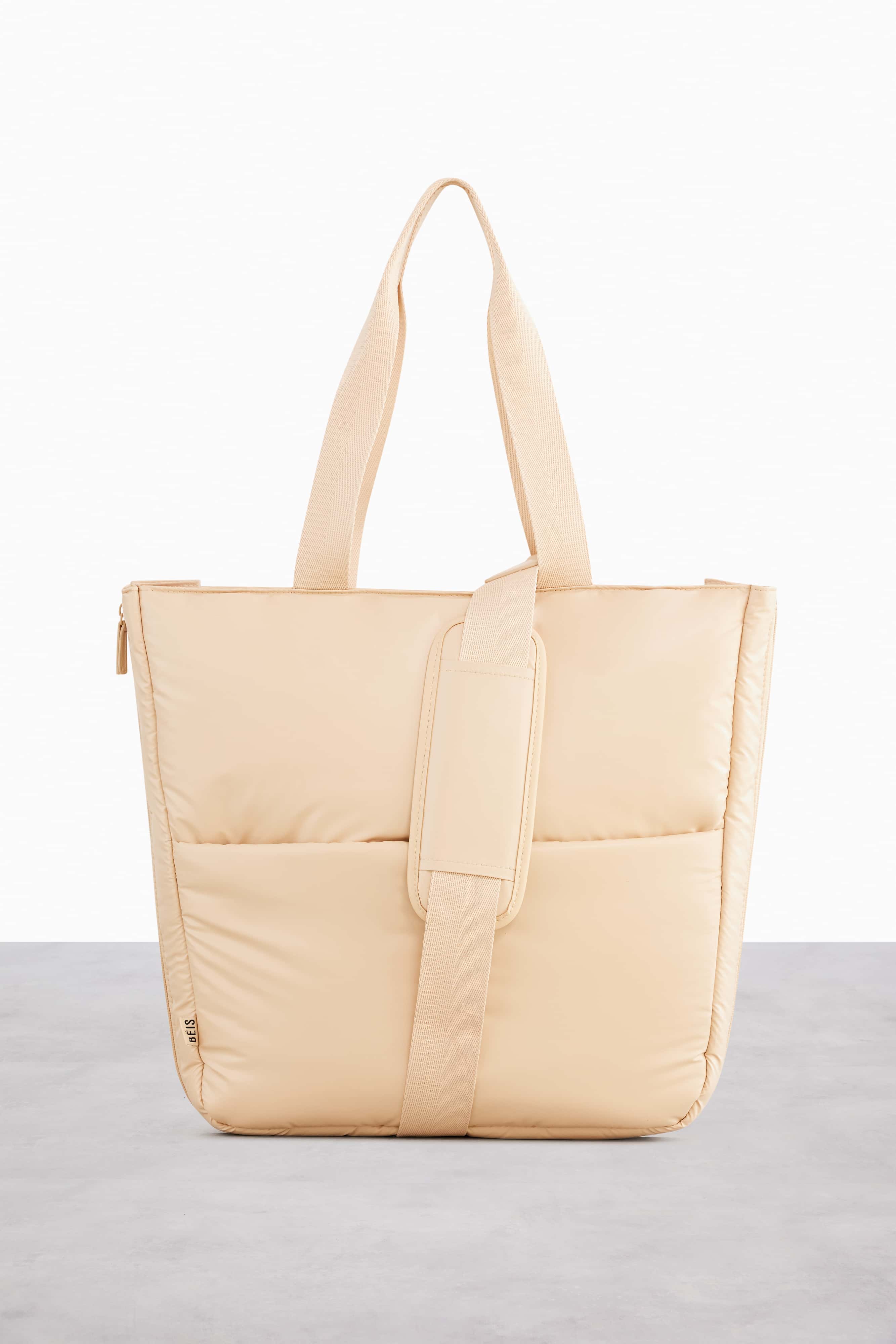 Expandable Beige Tote Bag - Stylish & Spacious for Travel, Shopping, and Everyday Use