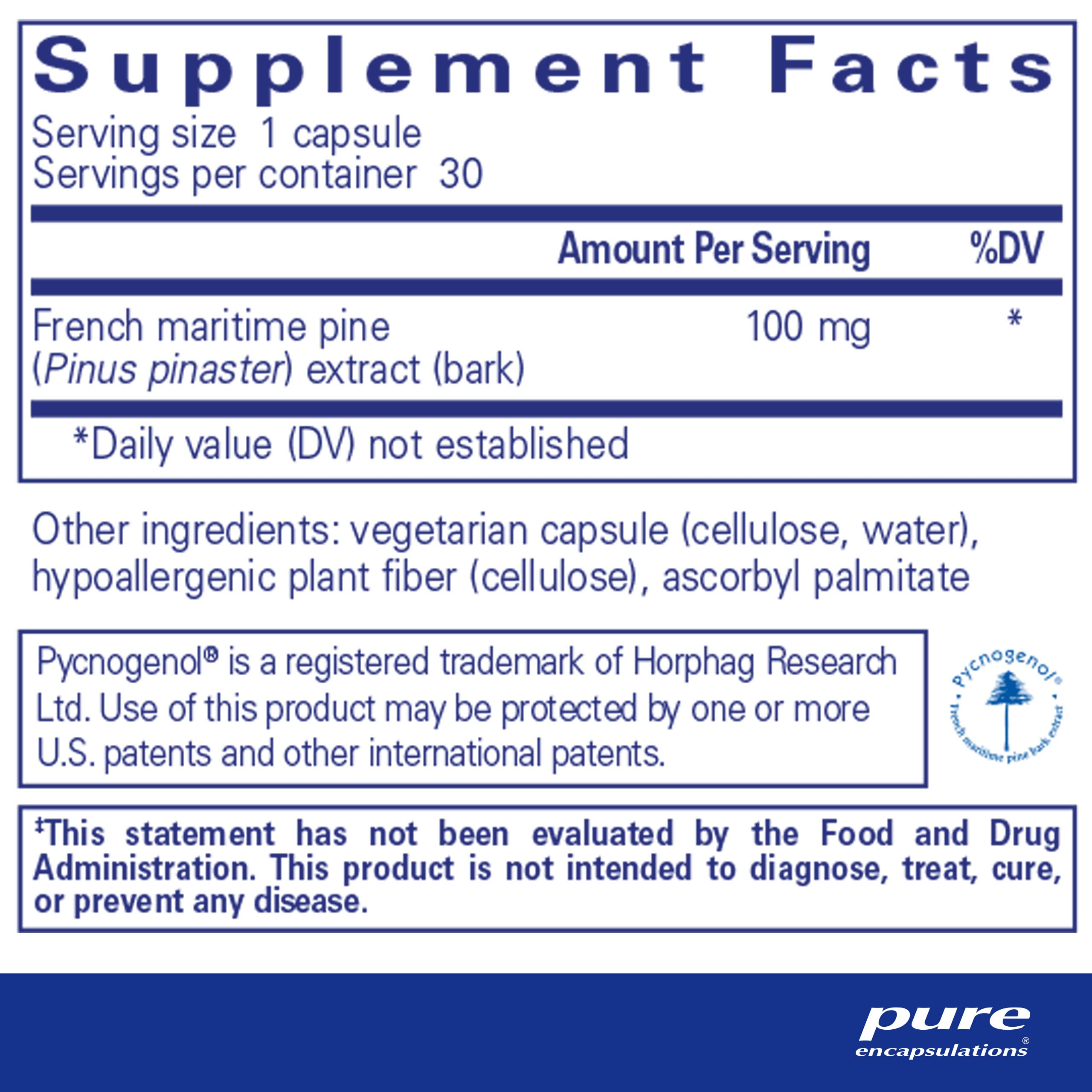 Pure Encapsulations Pycnogenol 100mg - Hypoallergenic Vascular Health Supplement with Antioxidant Support | 30 Capsules | Supports Circulation & Heart Health for Active Lifestyles