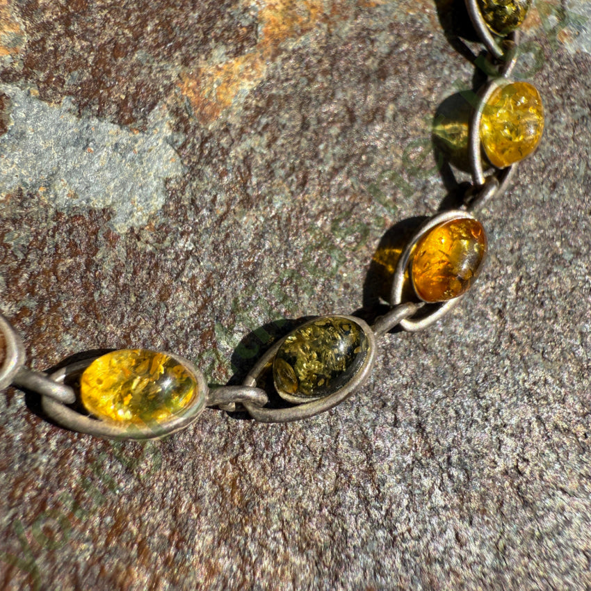 Vintage Sterling Silver & Amber Tennis Bracelet for Women - Elegant Handmade Jewelry Gift for Anniversary, Wedding & Special Occasions