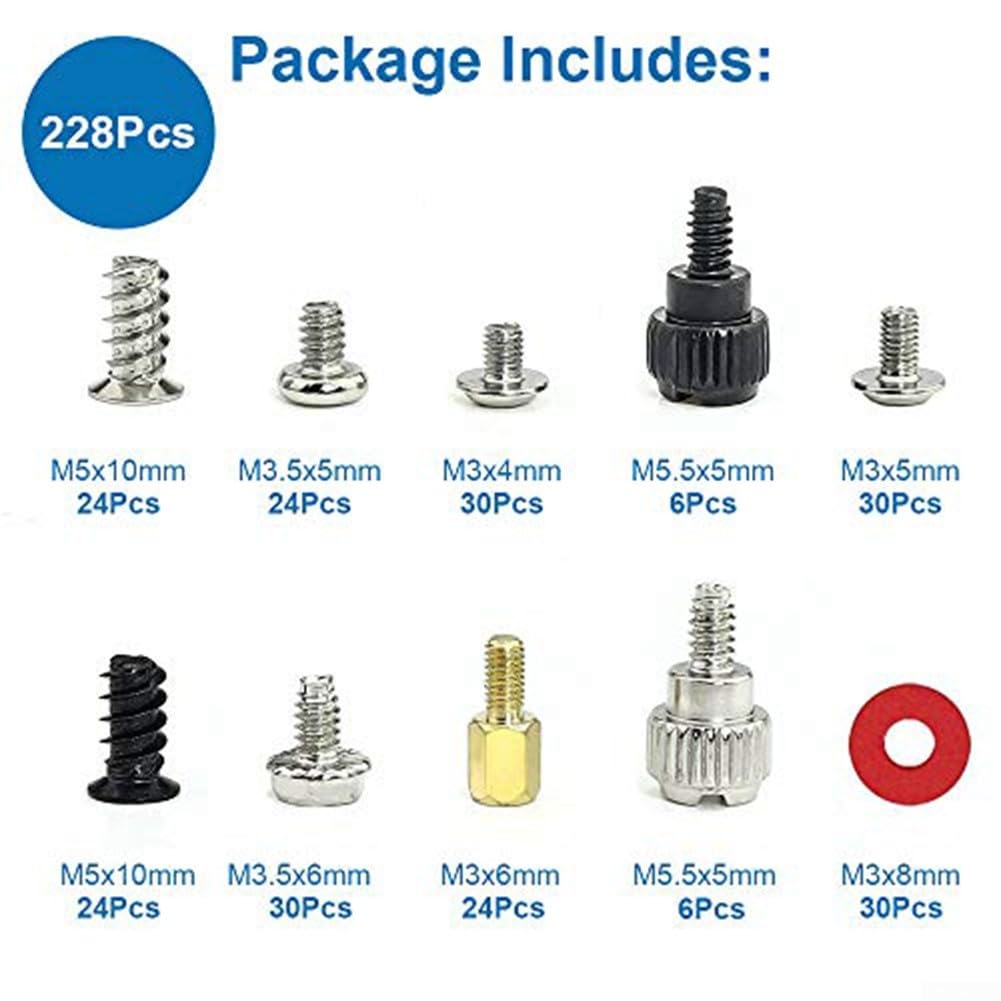 228Pcs PC Screw Standoff Kit for Computer Build - Motherboard & Hard Drive Installation