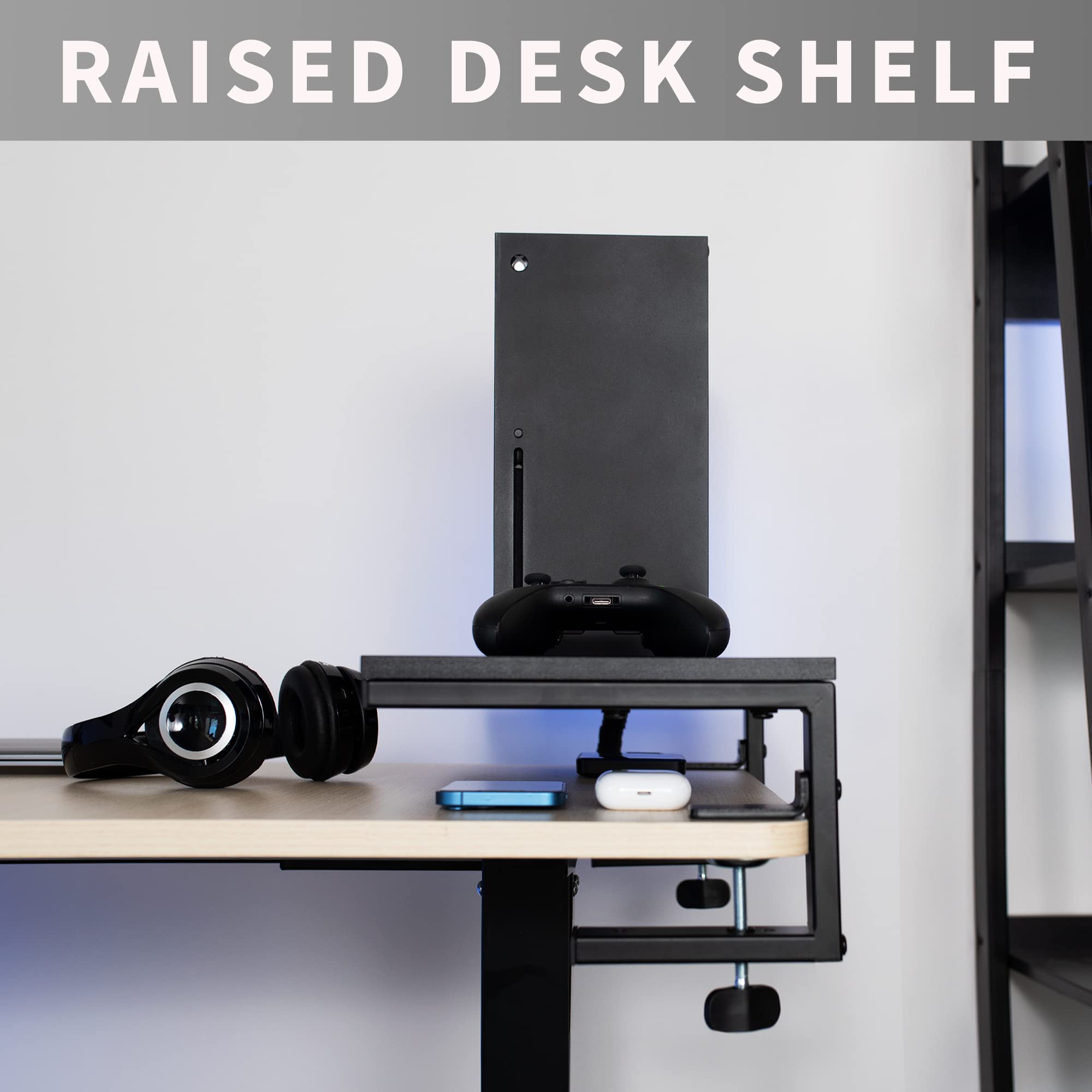 VIVO Clamp-on 22 inch Adjustable Desk Extension Shelf for Gaming PC, Ergonomic Monitor Stand, Laptop Riser, Printer Stand - Heavy Duty Steel Construction with Freestanding Feet - Perfect for Home Office, Gaming Setup, and Workspace Organization (DESK-SHELF22B)