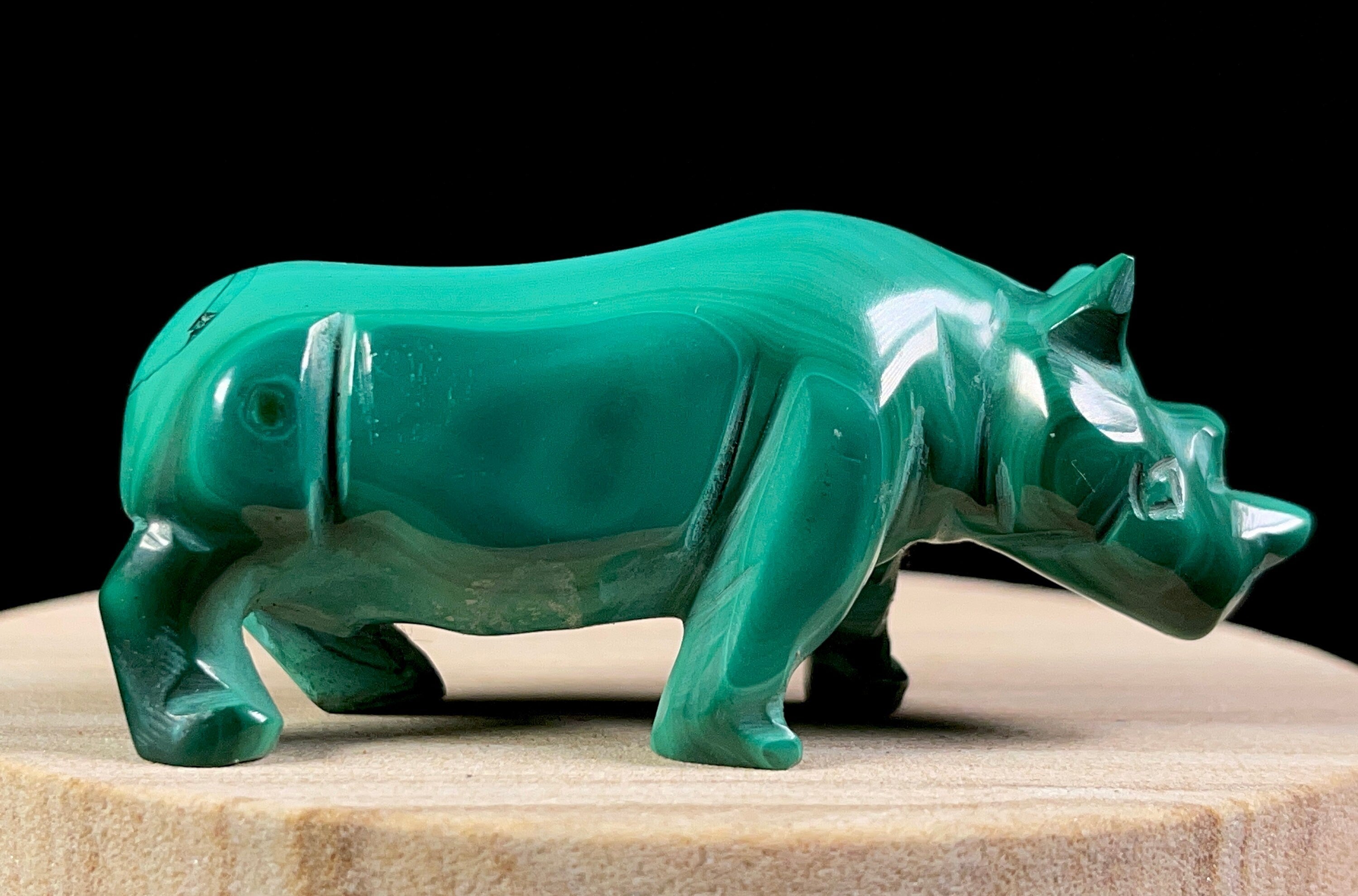 Malachite Crystal Rhinoceros Carving - Handcrafted Home Decor, Housewarming Gift, Healing Crystal for Positive Energy & Feng Shui | Perfect for Living Room, Office, Meditation Space