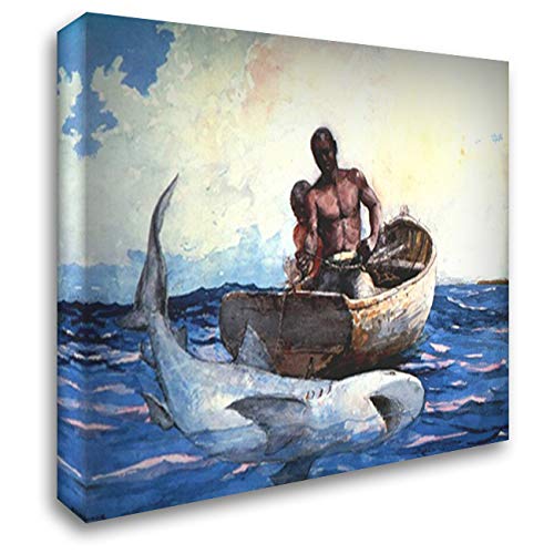 Shark Fishing 24x20 Gallery Wrapped Canvas Art Print by Winslow Homer - Ocean & Nautical Wall Decor for Living Room, Office, or Beach House