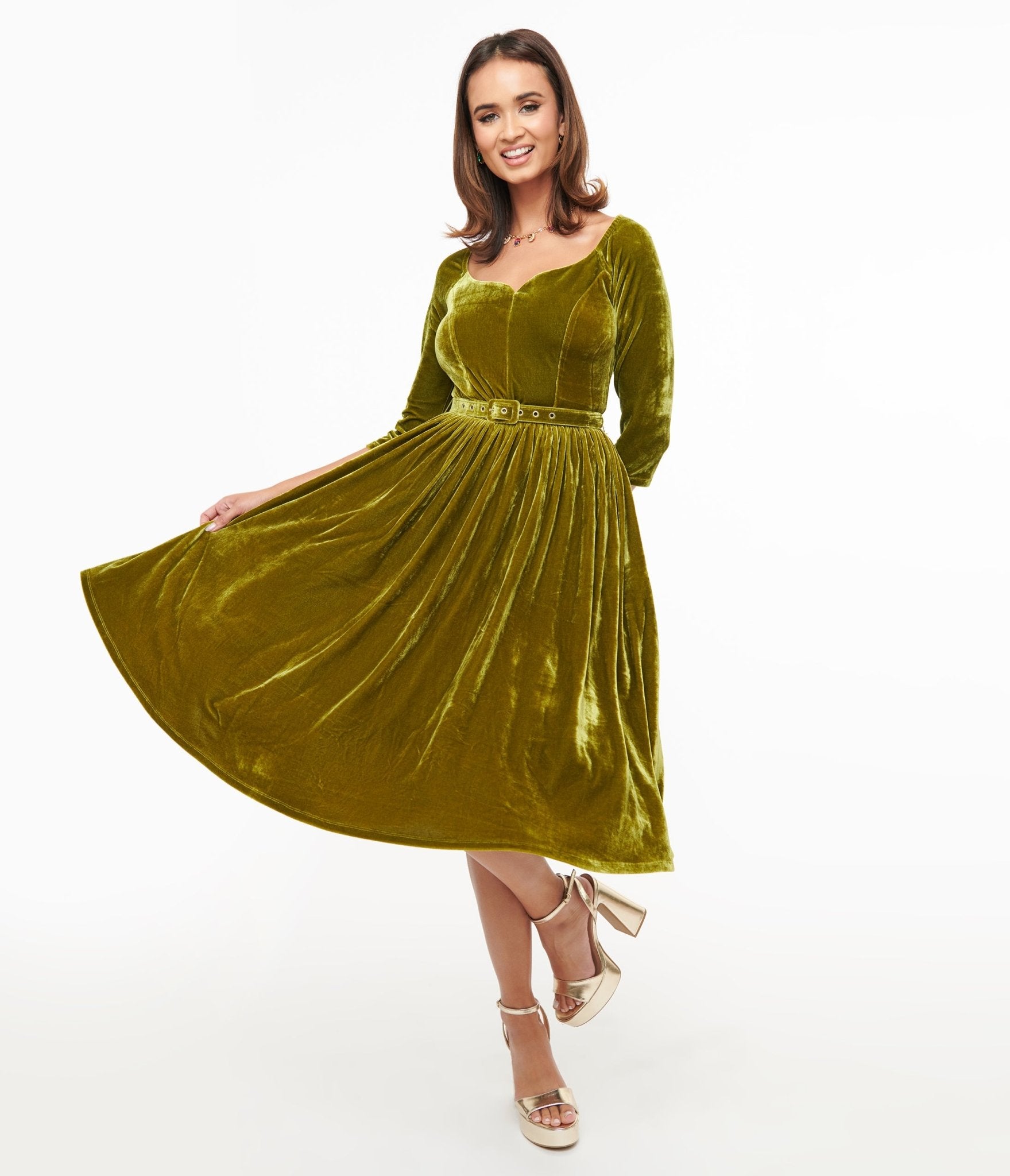 Vintage 1950s Chartreuse Velvet Sweetheart Swing Dress - Retro Pinup Style for Parties, Weddings & Special Occasions