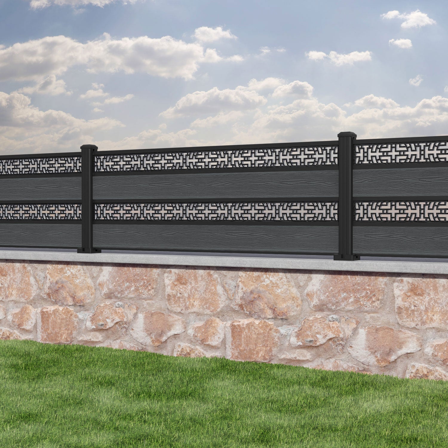 Classic Kumo Split Screen Fence Panel - Dark Grey Aluminum Privacy Fence with Sturdy Posts | Perfect for Backyard, Garden & Patio Privacy Screening
