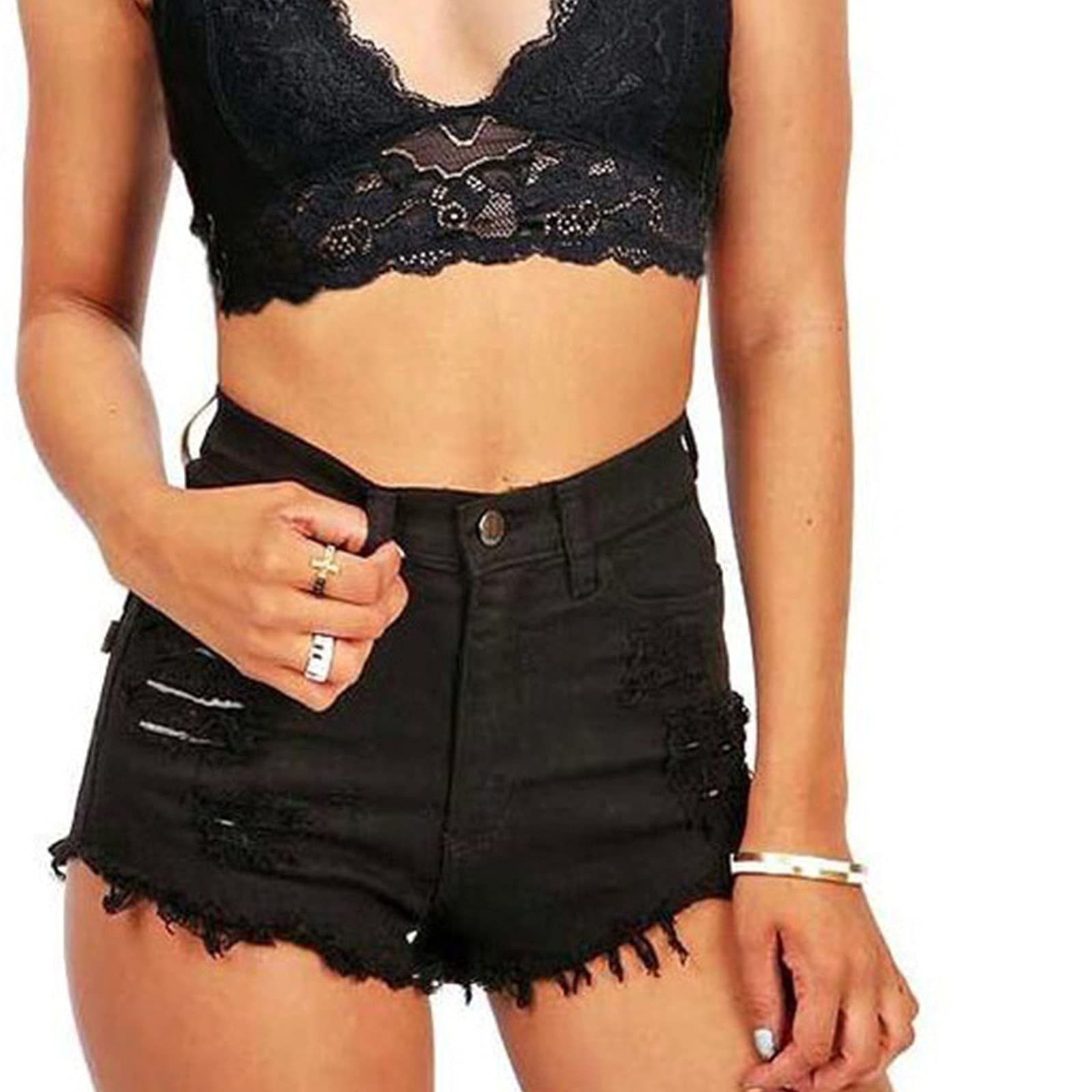 Women's Plus Size Distressed Denim Bermuda Shorts - Knee Length Casual & Party Jeans Shorts for Night Out, Beach, and Summer Wear