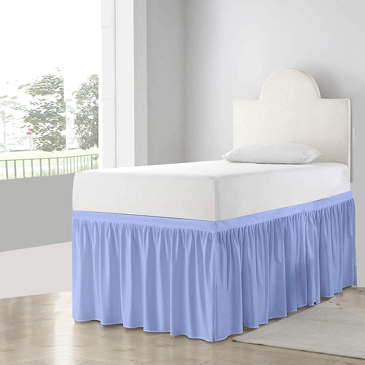 Light Blue Ruffled Dorm Bed Skirt - Twin XL Size with 34 Inch Drop - Perfect for College Dorm Rooms & Small Spaces | 3-Sided Fabric Design for Full Coverage