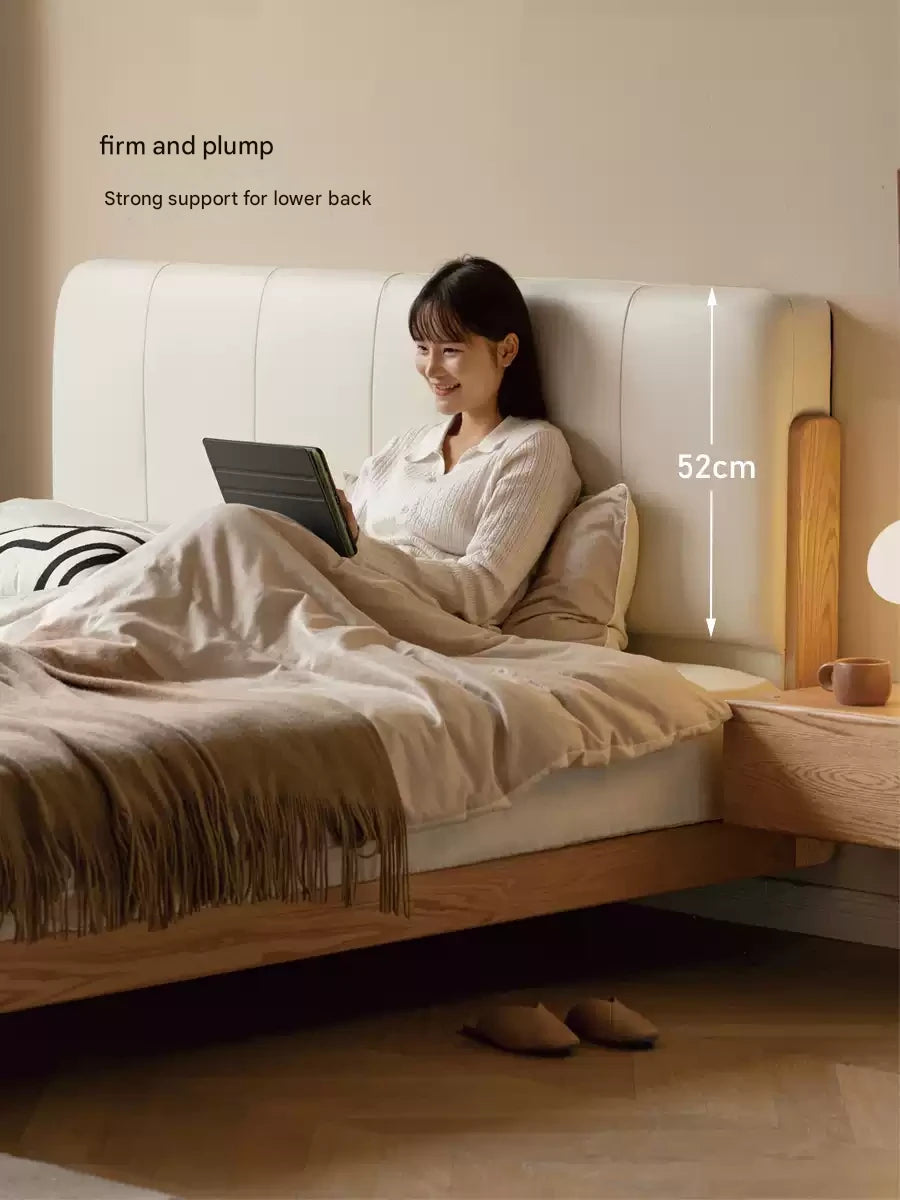 Solid Oak Wood Modern Minimalist Soft Leaning Bed Frame - Queen Size Platform Bed for Bedroom, Guest Room & Small Spaces