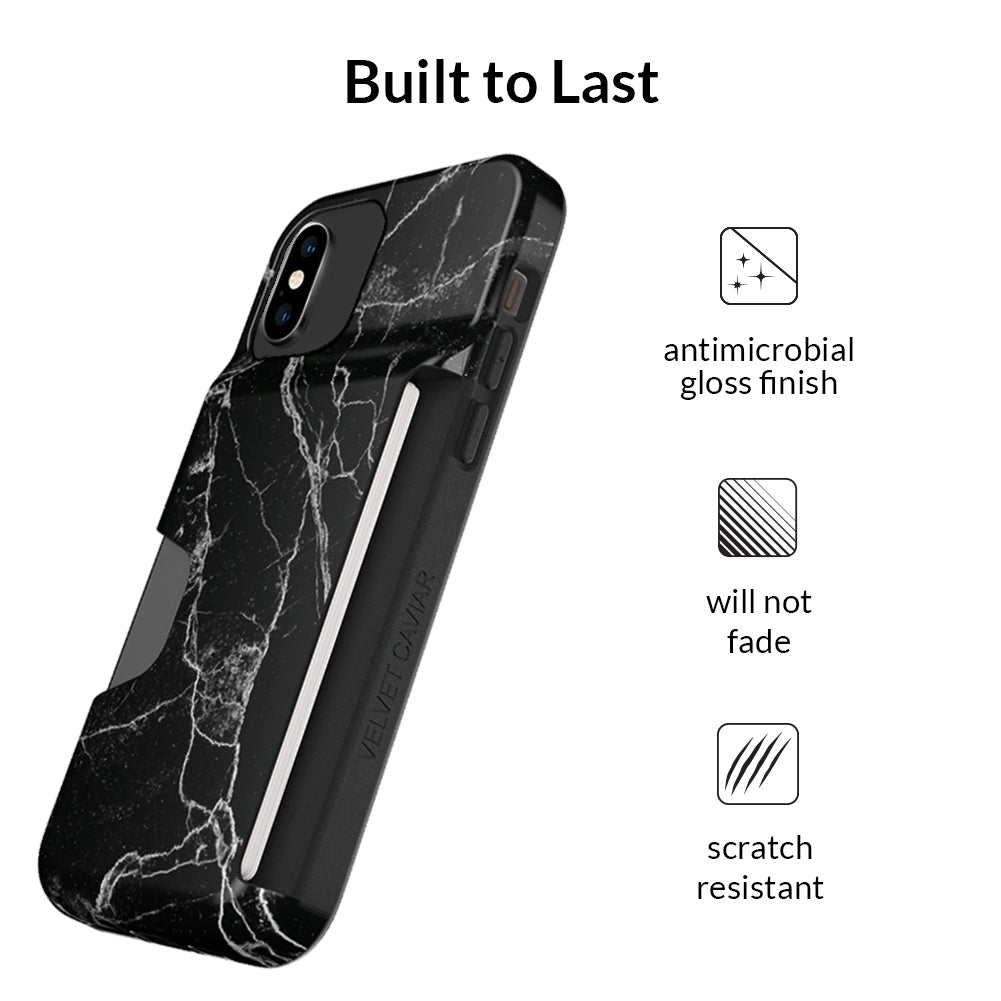 Black Marble iPhone Wallet Case - Slim Protective Cover with Card Holder for iPhone 13/14/15 Pro Max - Perfect for Travel, Shopping & Everyday Use