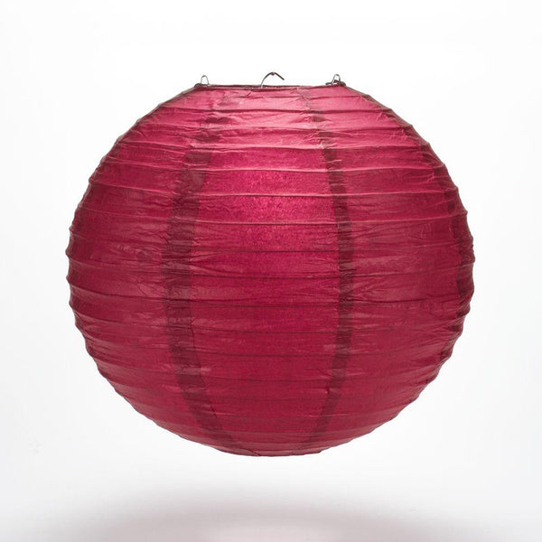 5 Pack 14 Inch Velvet Red Round Paper Lanterns with Even Ribbing - Chinese Hanging Decorations for Wedding, Party, Festival & Home Decoration