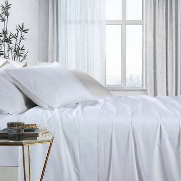 Premium 1000 Thread Count Bamboo Cotton Sheet Set - King Size, White - Ultra Soft & Breathable Bedding for Luxury Sleep & Hot Sleepers