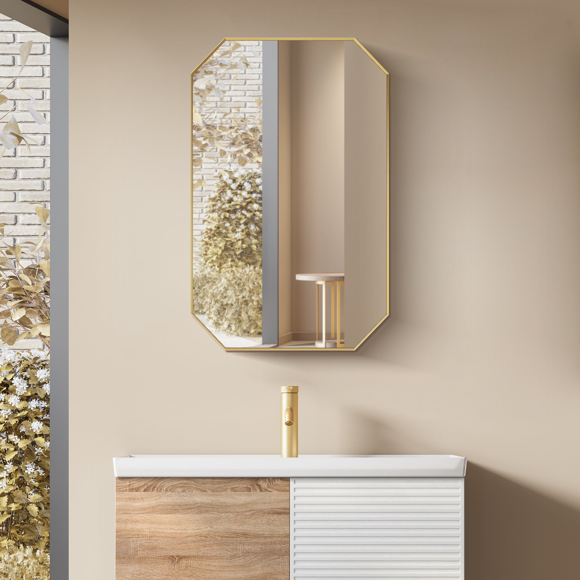 Modern Octagon Aluminum Framed Bathroom Wall Mirror - Elegant Vanity Mirror for Powder Room, Guest Bath & Home Decor