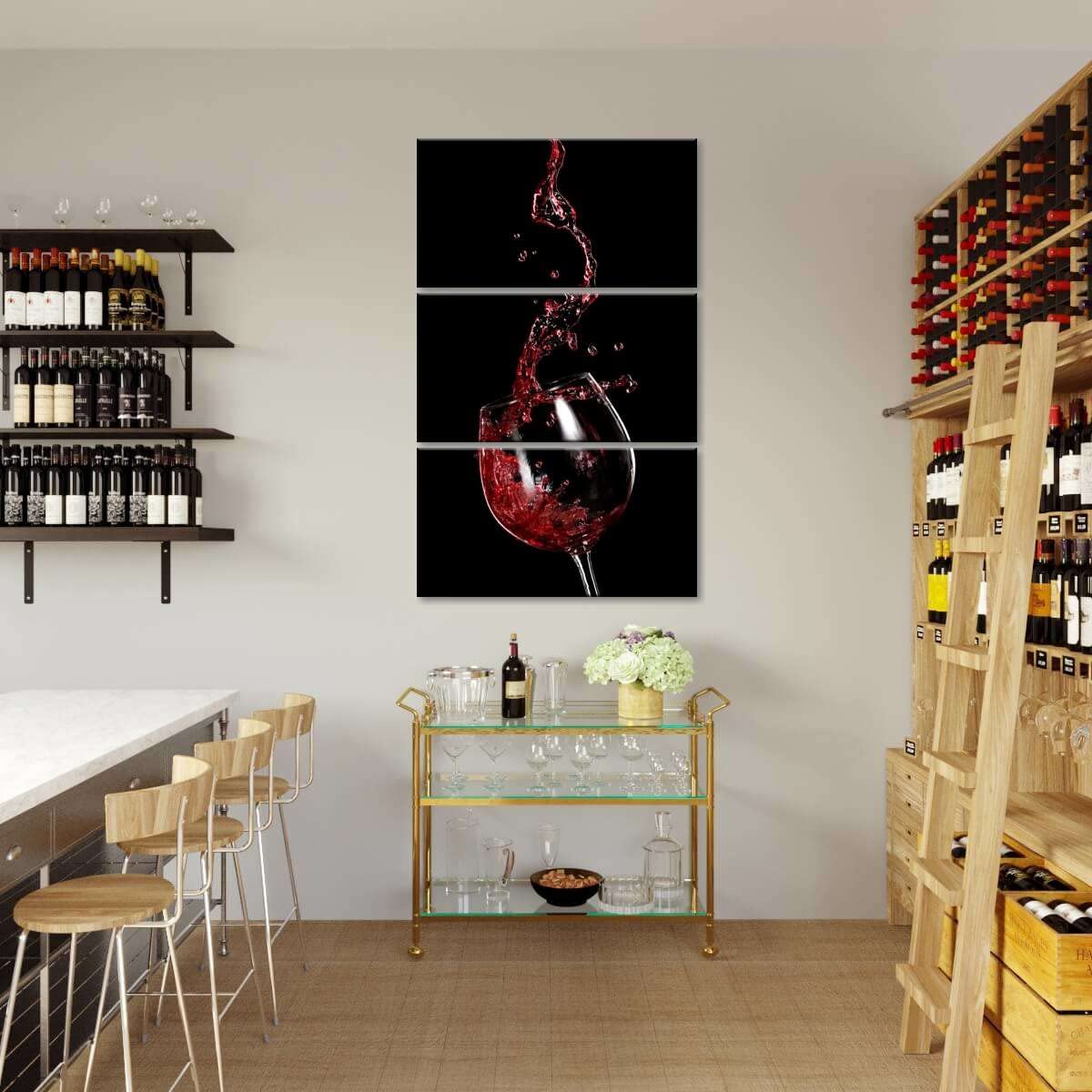 3 Panel Red Wine Splash Canvas Wall Art - Modern Abstract Painting for Living Room Decor - Stretched & Framed Ready to Hang - Perfect for Dining Room, Bar or Wine Cellar Decor