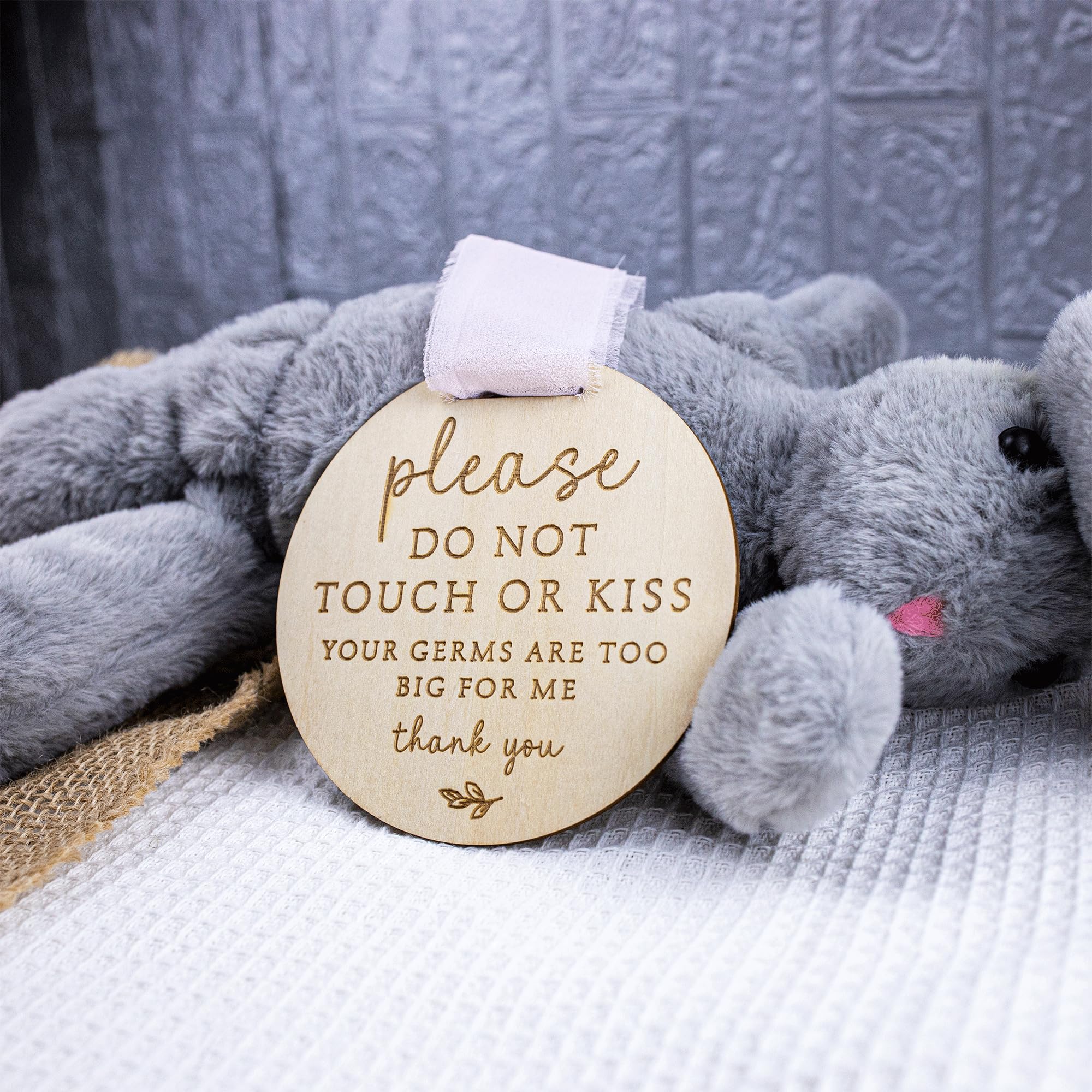 Please Do Not Touch Baby Sign - Wooden No Touching Sign for Newborn, Car Seat & Stroller - Cute Safety Warning Decoration for Nursery, Hospital & Public Places