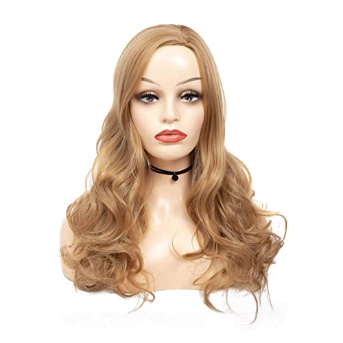 Natural Looking Long Wavy Black Synthetic Wig - Heat Resistant Middle Part Curly Hair Replacement for Women (24 Inch, Gold) | Perfect for Daily Wear, Cosplay & Party Occasions