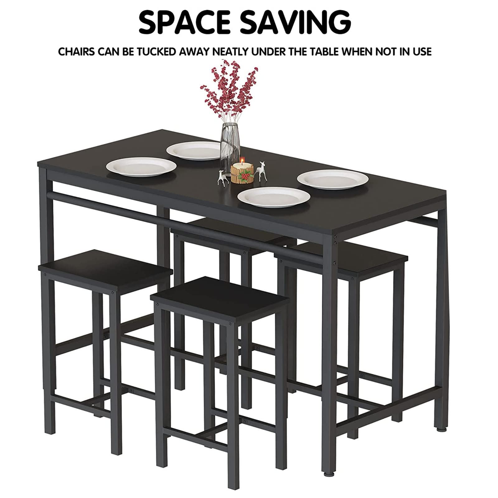 Recaceik 5-Piece Counter Height Dining Table Set with 4 Stools - Modern Kitchen Bar Table & Chairs for Breakfast Nook, Small Space Dining, Pubs & Home Decor - Perfect for Apartments, Condos & Compact Living Spaces