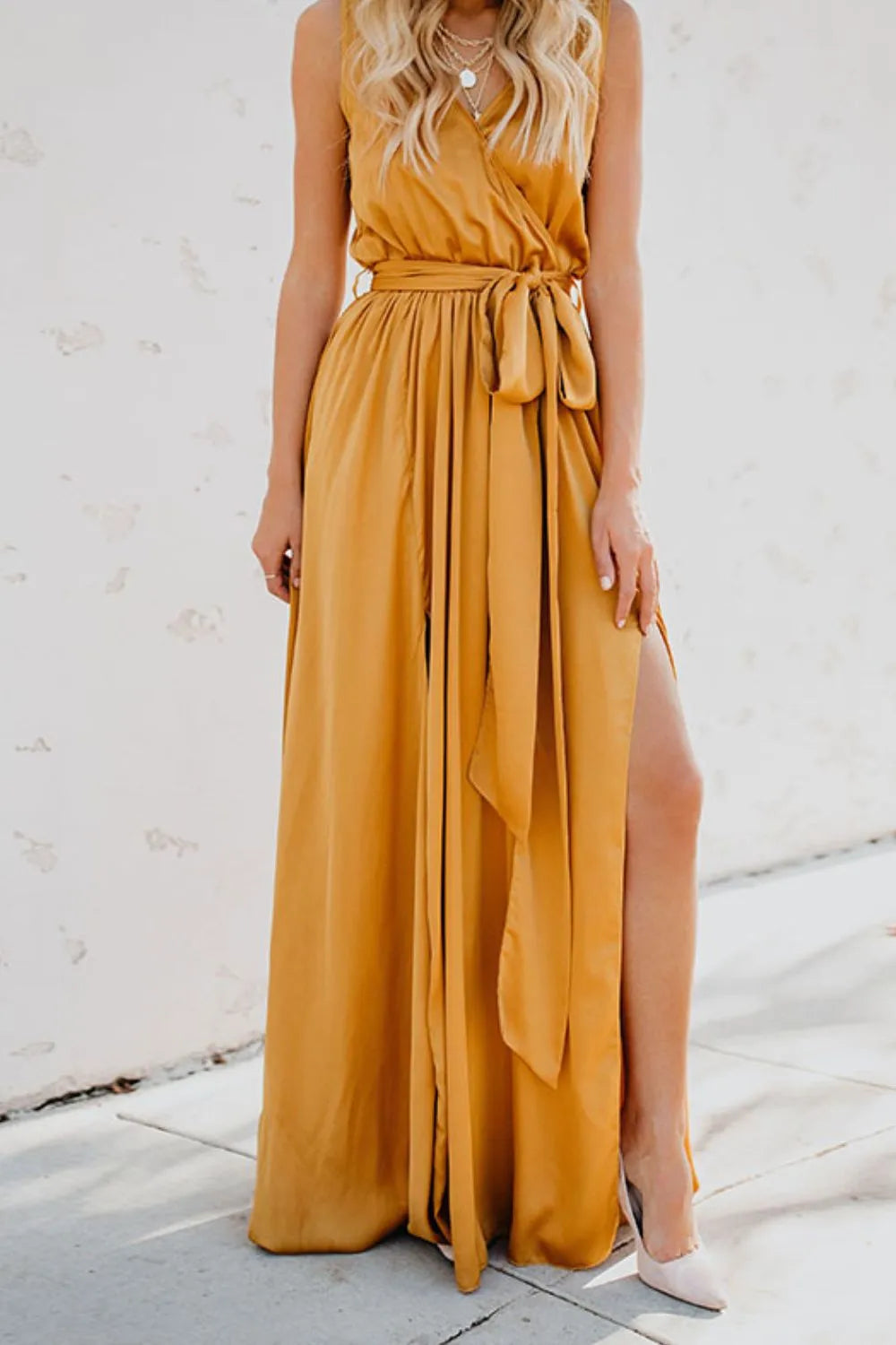 Elegant Tie Waist Maxi Resort Dress for Women - Flowy Beach Cover Up, Summer Vacation Outfit, Boho Chic Evening Wear