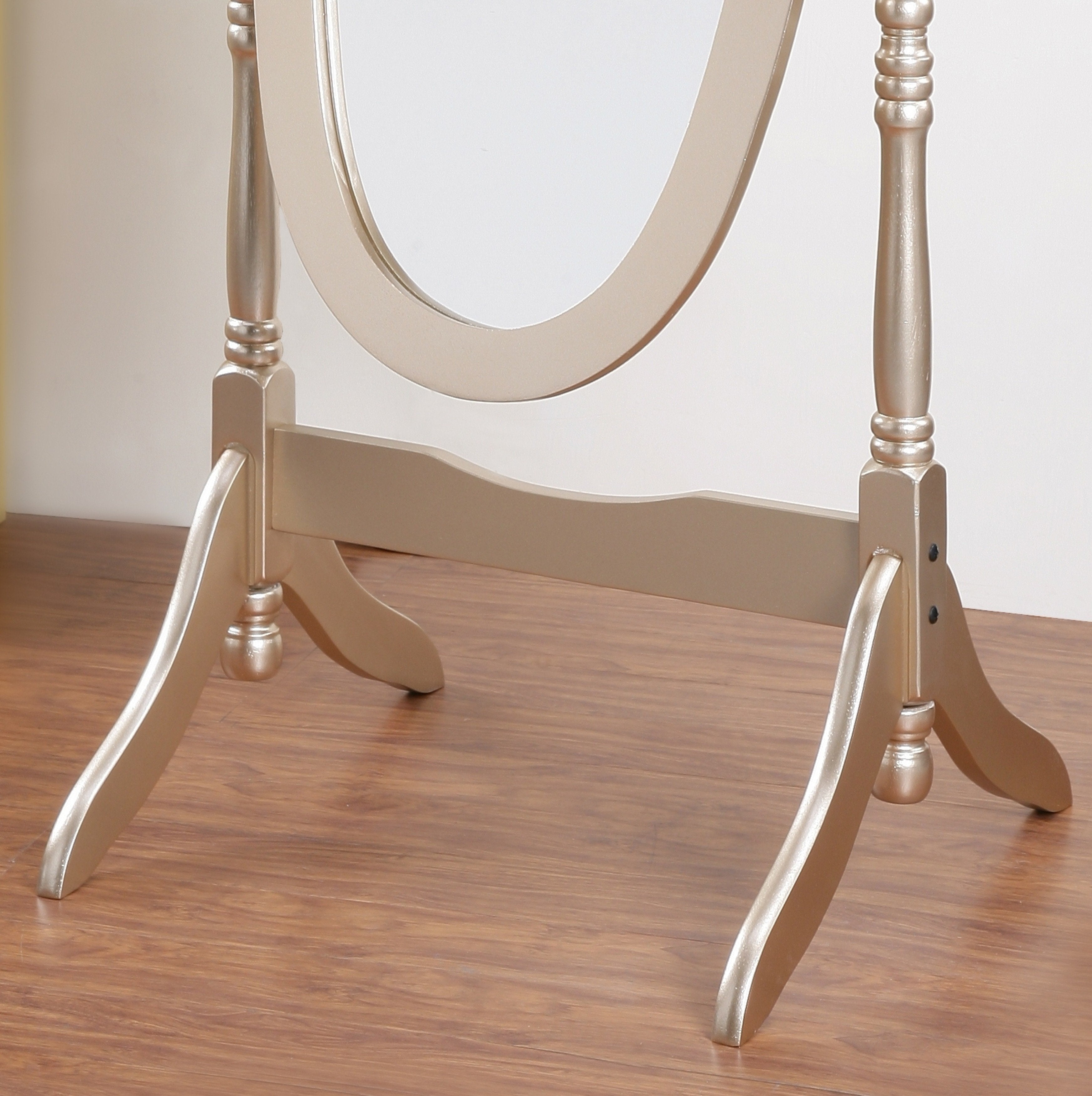 Roundhill Furniture Traditional Queen Anne Style Wood Floor Cheval Mirror with Gold Finish - Elegant Full-Length Mirror for Bedroom, Living Room, or Dressing Area