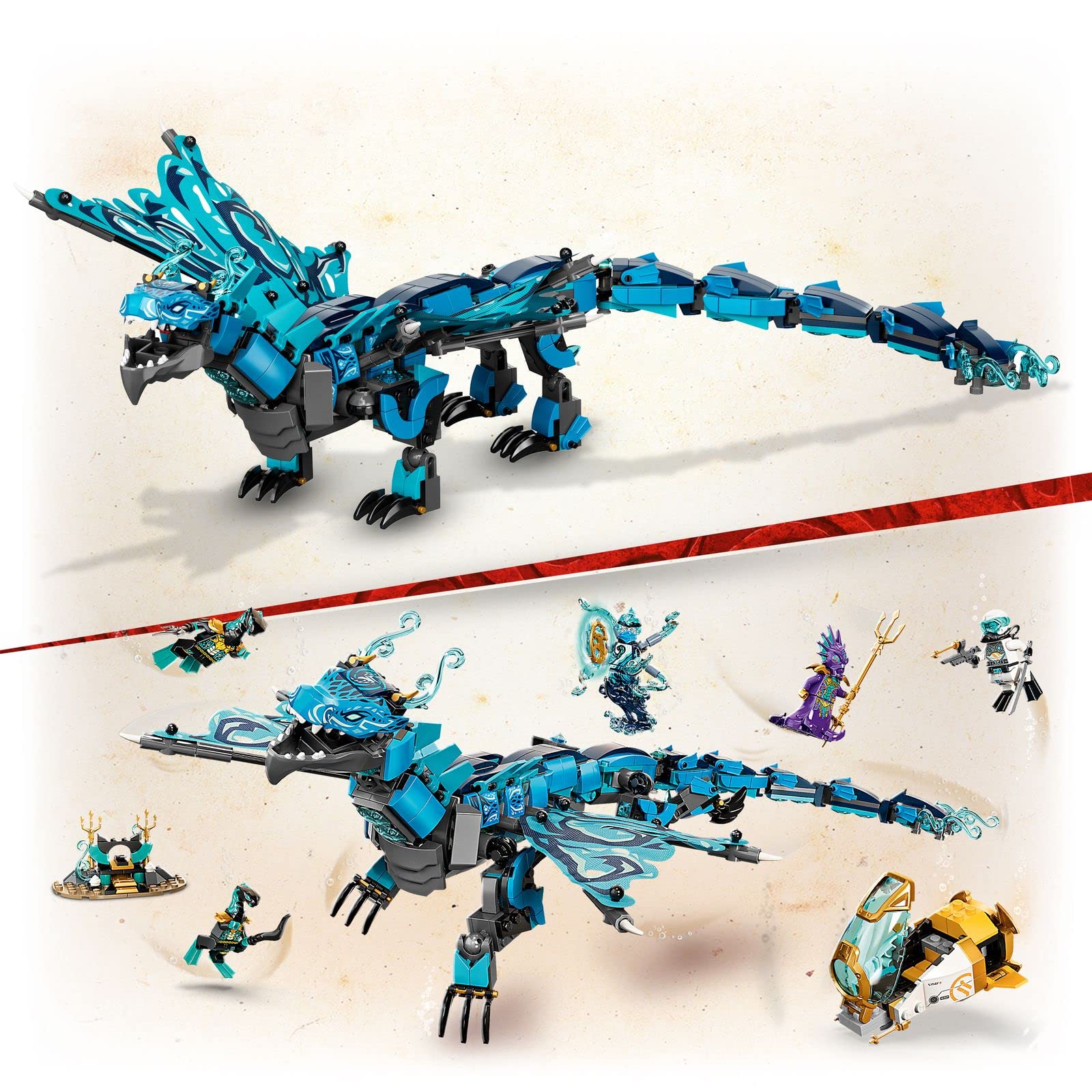 LEGO Ninjago Water Dragon Building Toy Set with 5 Mini Figures - Creative Construction Playset for Kids Ages 9+ - Perfect for Ninja-Themed Adventures & Collectible Displays