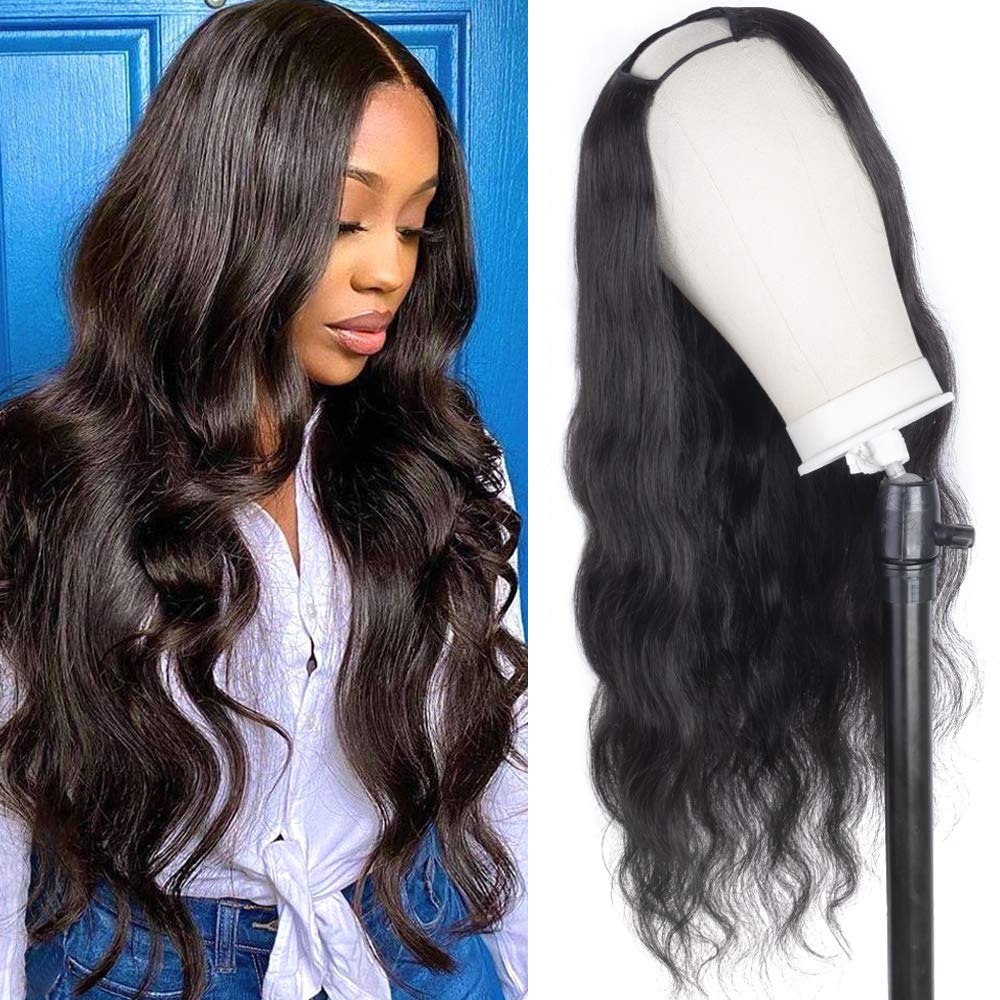 180% Density U Part Human Hair Wigs - Natural Black Body Wave 20 Inch Half U-Shaped Wig Extensions for African American Women | Perfect for Daily Wear, Parties & Special Occasions
