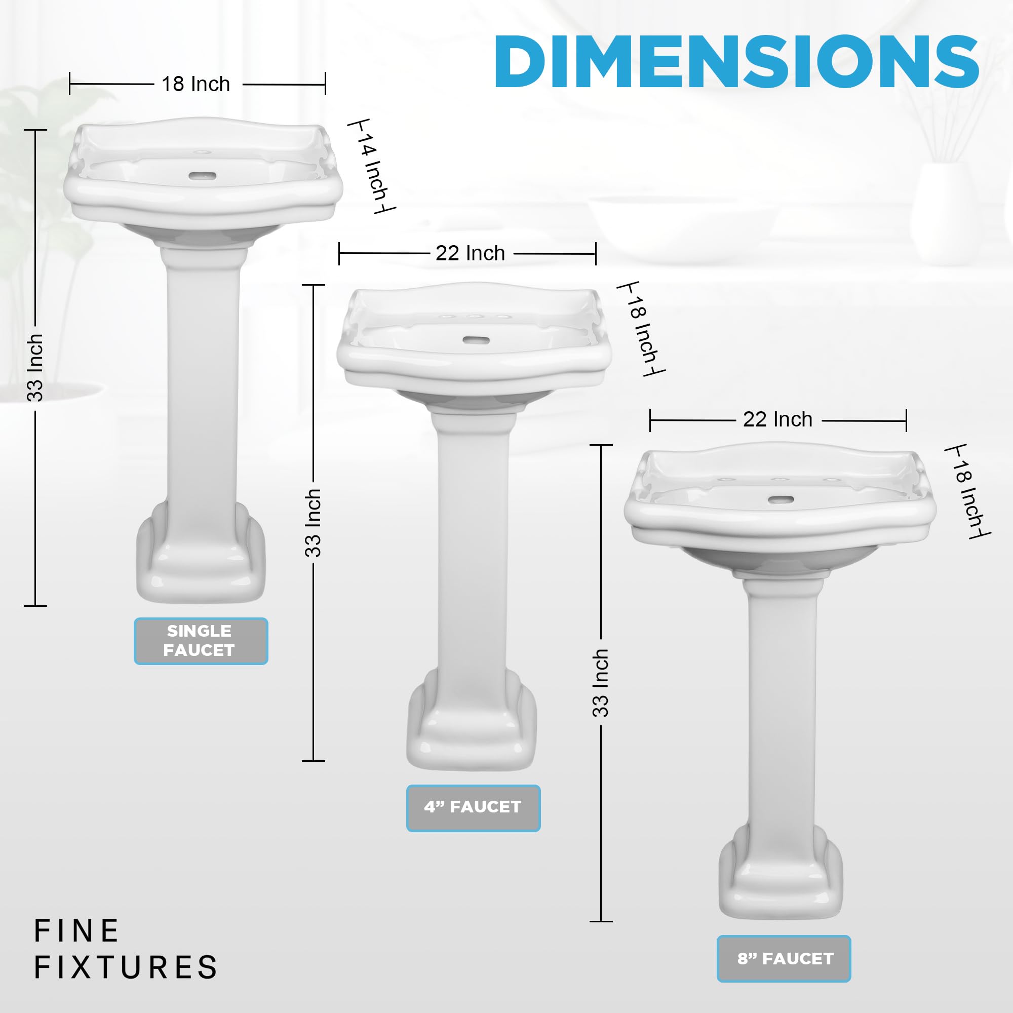 Fine Fixtures Roosevelt 18-Inch Pedestal Bathroom Sink - Durable Vitreous China Ceramic Small Sink with Single Hole Faucet - Perfect for Modern Bathrooms, Powder Rooms & Small Space Solutions