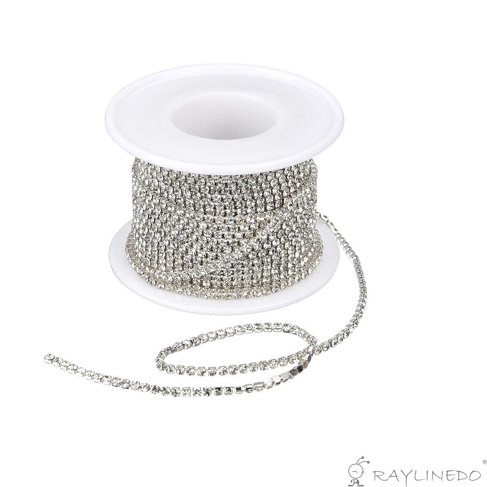 RayLineDo 3A Class 4mm Clear Rhinestone Silver Plated Chain - 10 Yards for DIY Jewelry Making, Wedding Decor, Sewing Crafts & Party Supplies | Perfect for Bridal Accessories, Costume Design & Handmade Decorations