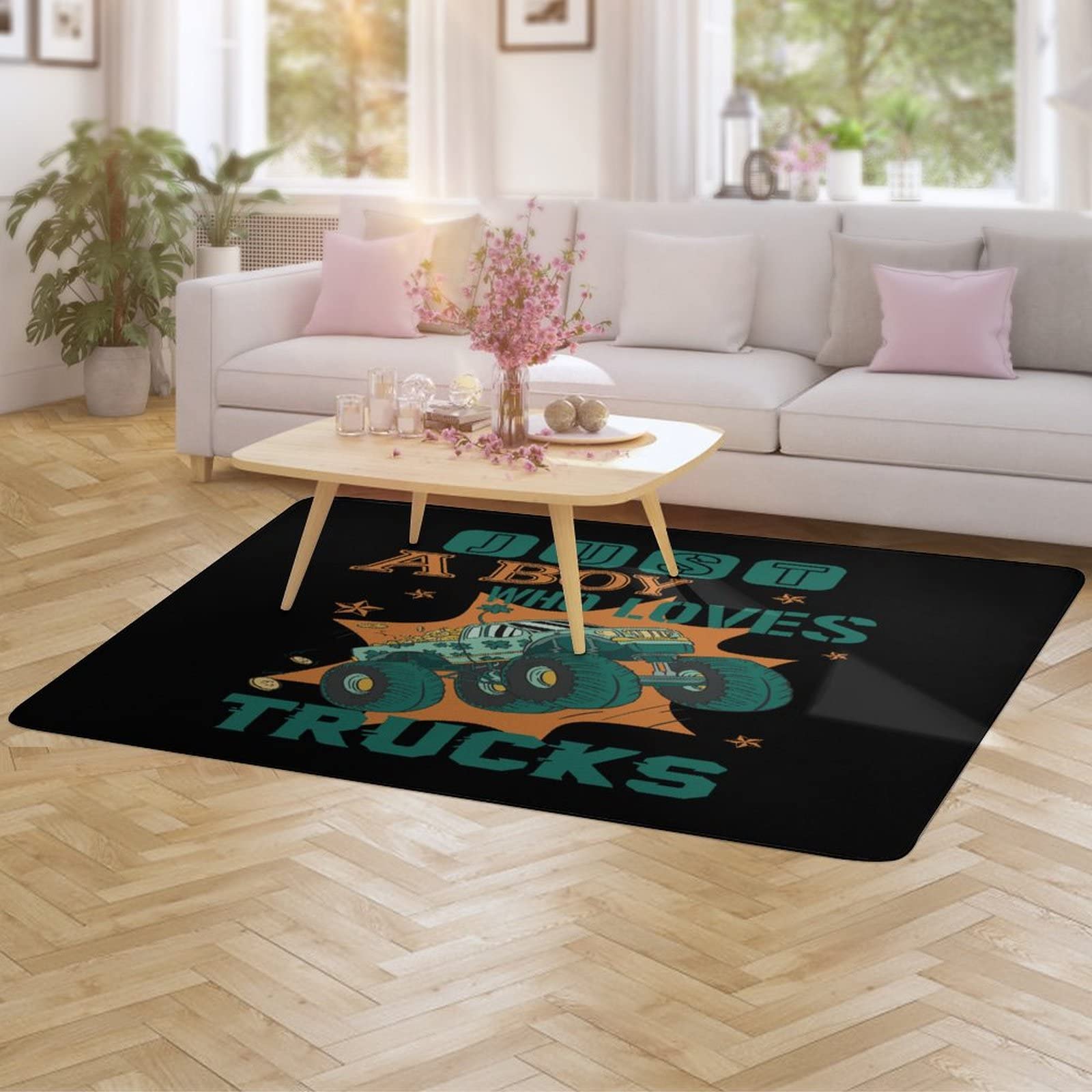 Non-Slip Foldable 3x5ft Truck Themed Area Rug for Kids - Playroom, Nursery, Bedroom & Dorm Decor | Boys Girls Teen Room Carpet | Living Room Dining Room Floor Mat