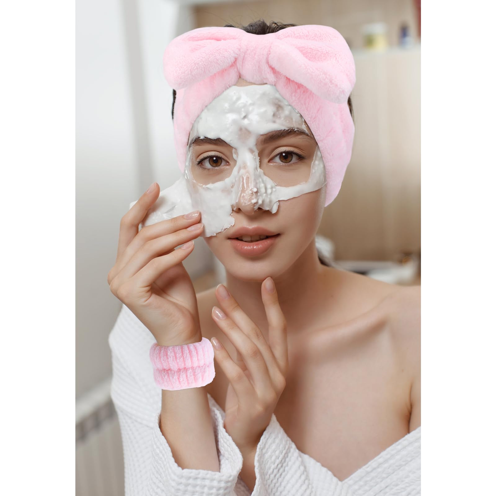 VELSCRUN 6 Pack Pink Microfiber Hairbands - Soft Spa Headbands for Women & Girls, Makeup & Skincare Headbands, Face Wash Hair Accessories (Great Gift Idea) - Perfect for Salon, Spa, Home Skincare Routine & Travel